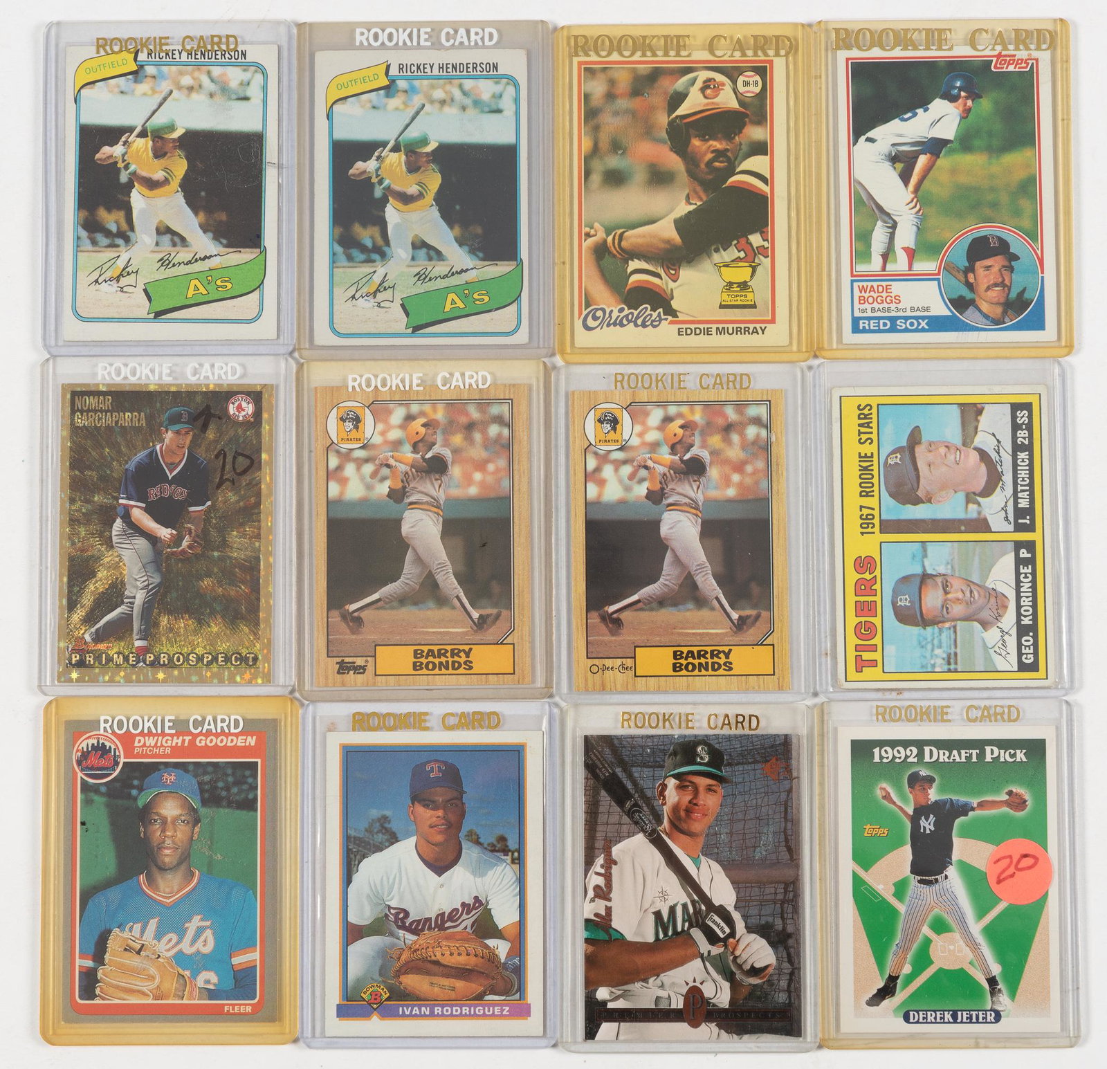 12 Baseball Rookie Cards: DESCRIPTION: Includes 1980 T. Henderson, 1978 T. Murray, 1983 T. Bogg, 1993 D. Jeter, and more. CONDITION: Very good. IMPORTANT: Before bidding, please read the terms and conditions. When you register