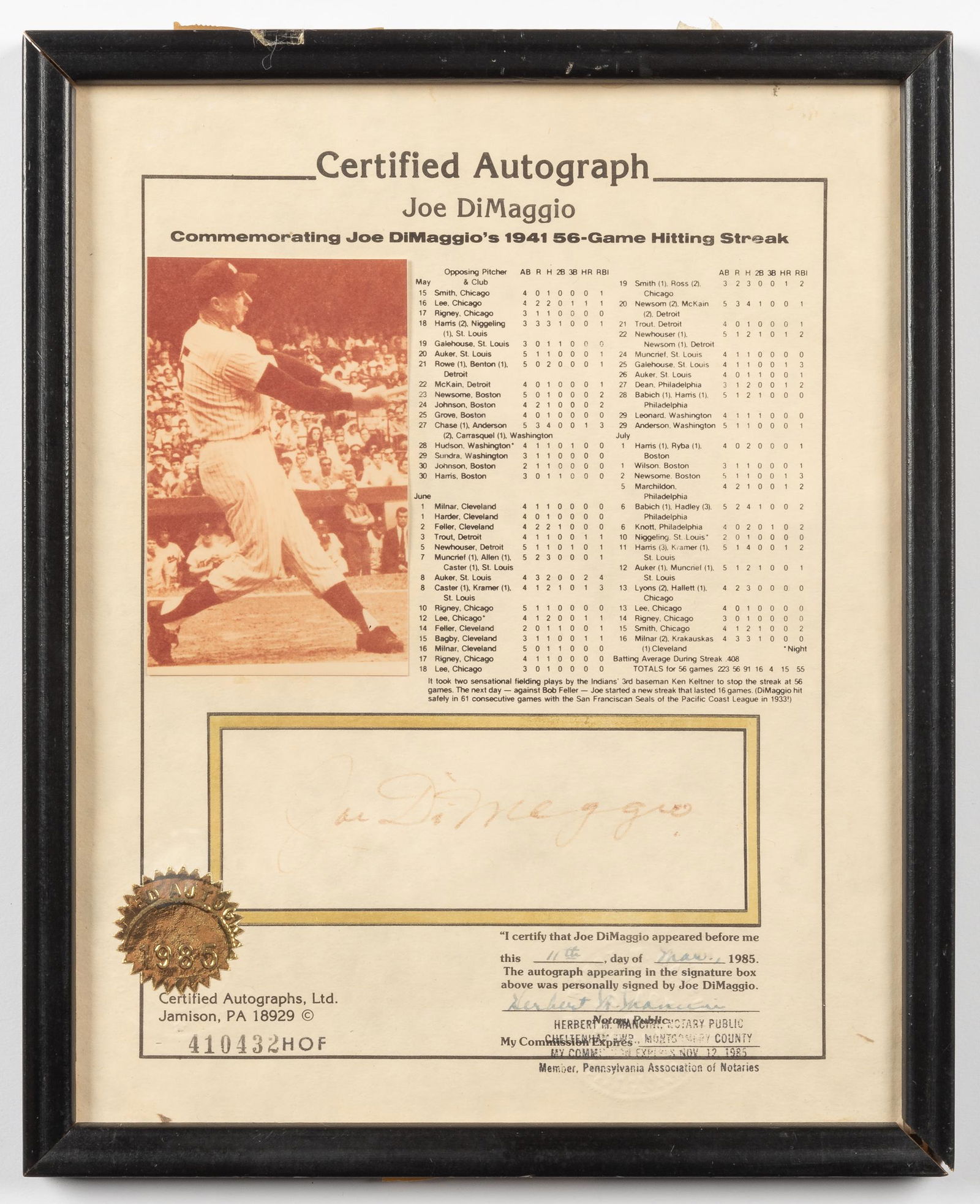 Joe DiMaggio Autograph with Certification (1 of 3)