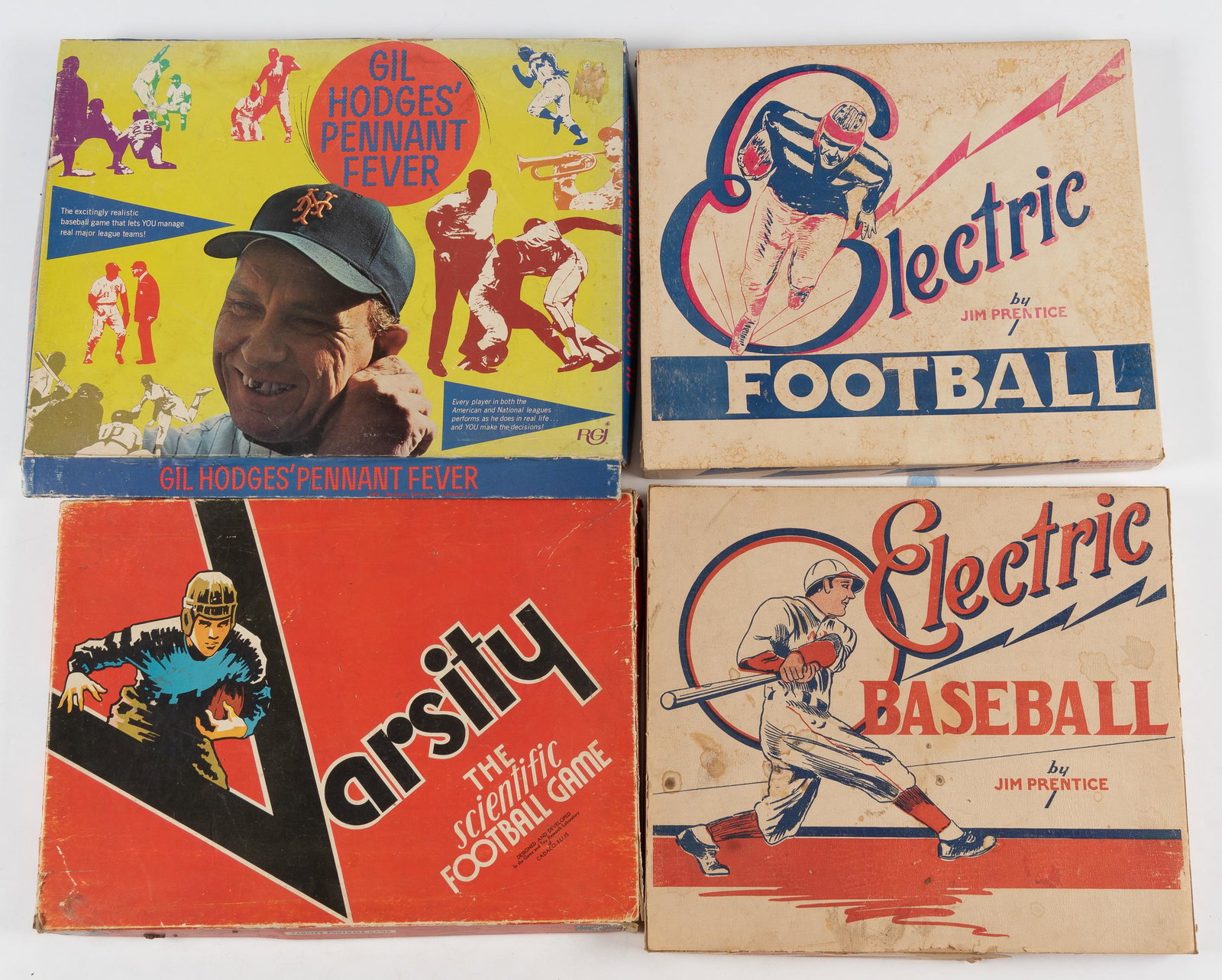 4 Vintage Games: DESCRIPTION: Includes 1940's Electric, 1945 Varsity Football, 1940's Electric Football, and Gil Hodges Pennant Fever. CONDITION: Good. IMPORTANT: Before bidding, please read the terms and conditions. 