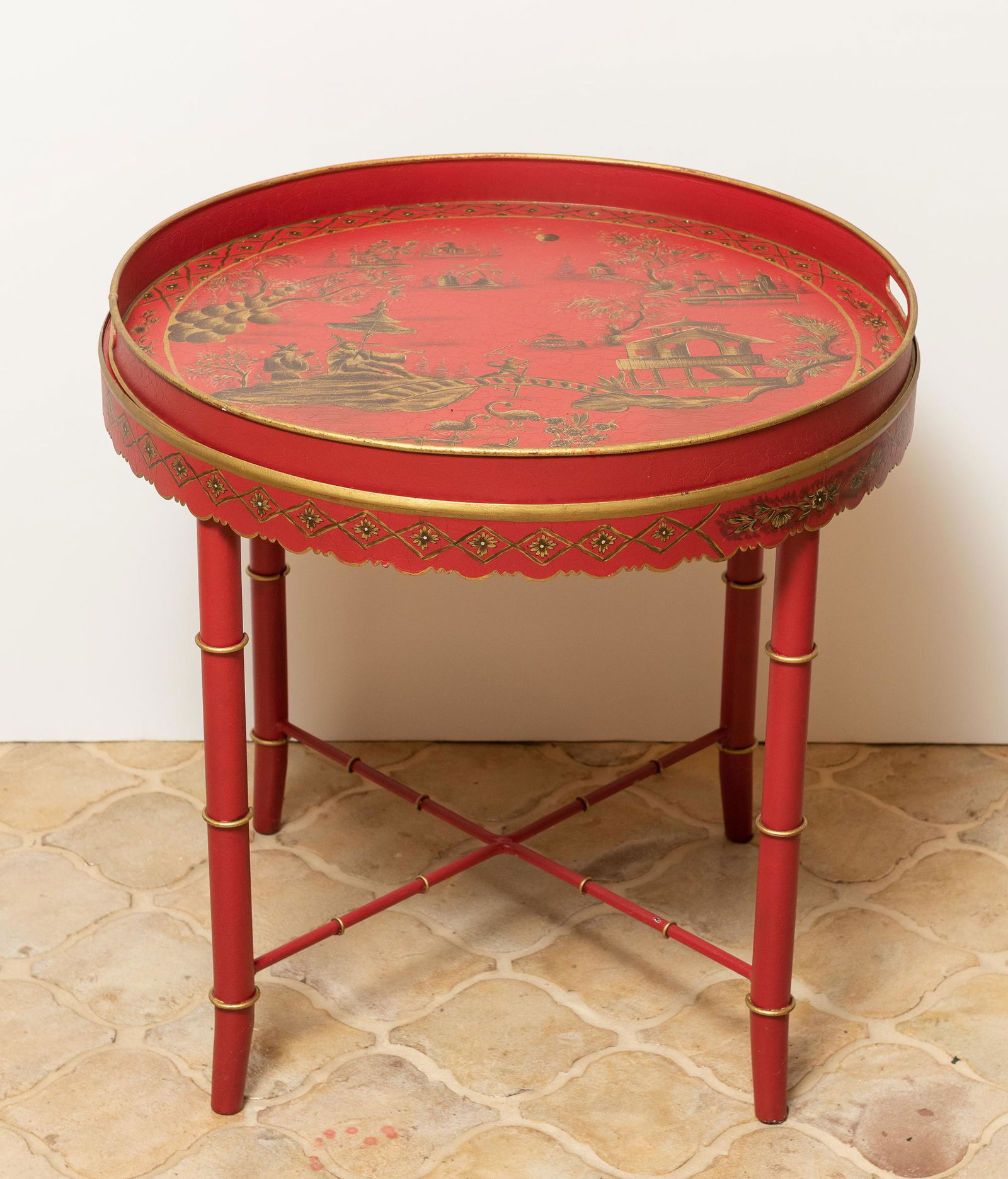 Red & Gold Painted Chinoiserie Tray Top Table (1 of 3)