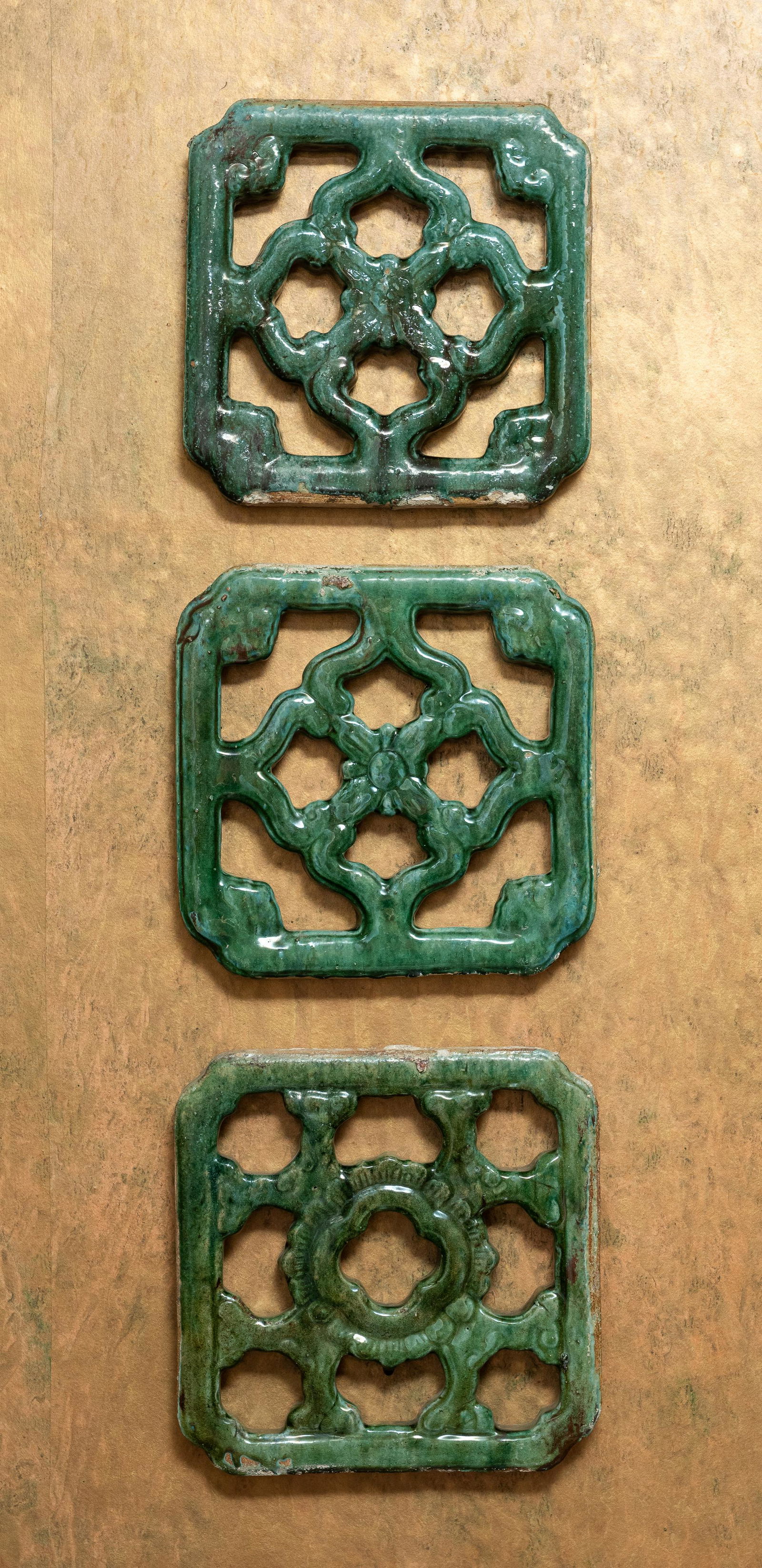 3 Green Glazed Japanese Tiles (1 of 3)