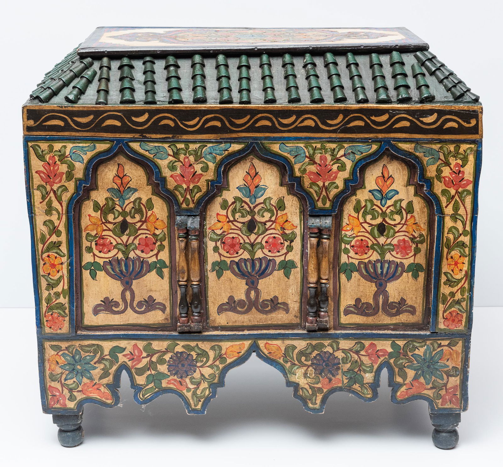 Ornate Paint Decorated Moroccan Trunk (1 of 4)