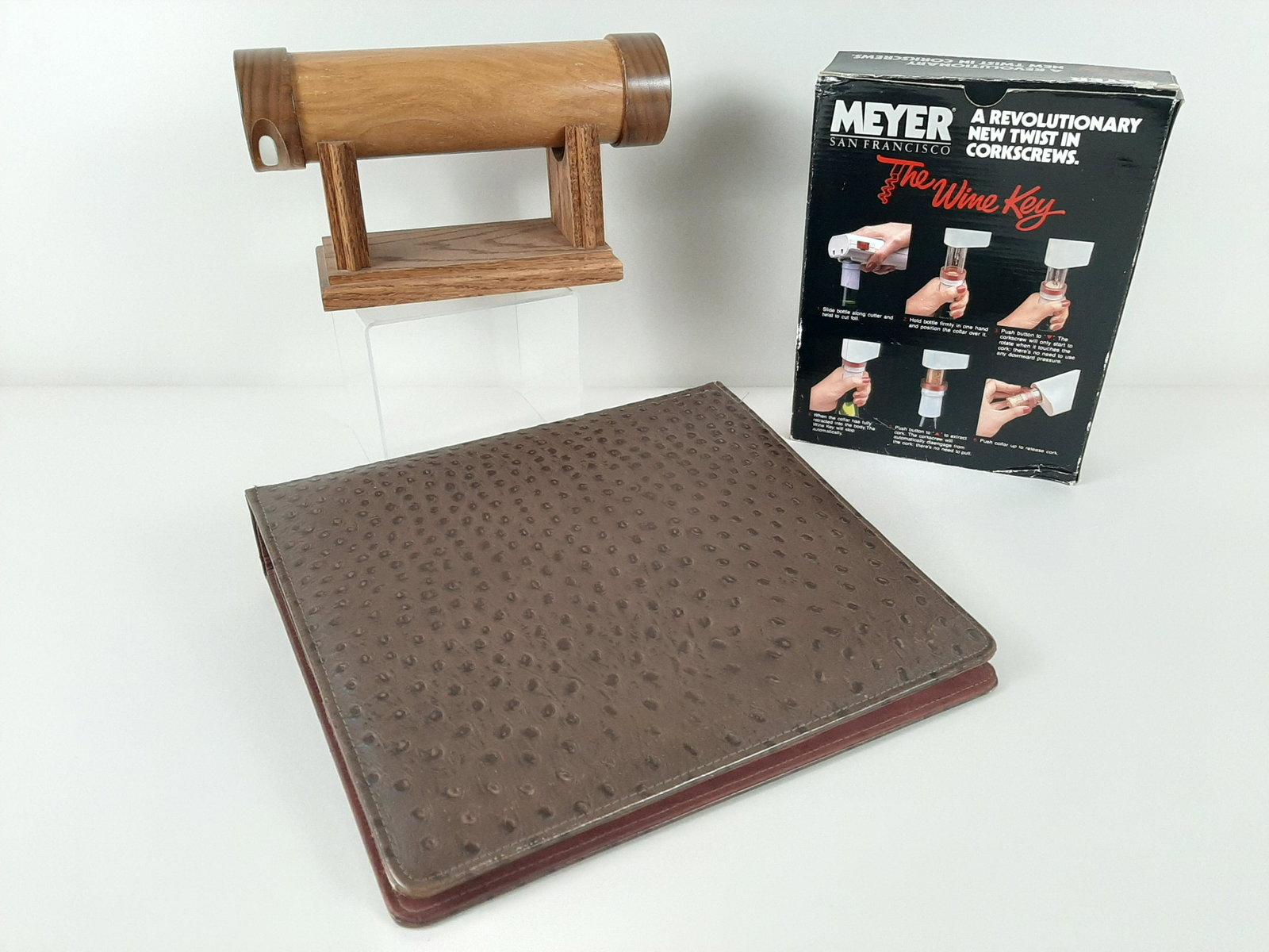 3 Pcs incl. Ostrich Skin Binder: Also includes kaleidoscope and Meyer "Wine Key" corkscrew. IMPORTANT: Before bidding, please read the terms and conditions. When you registered for the auction you agreed to these terms and will be re