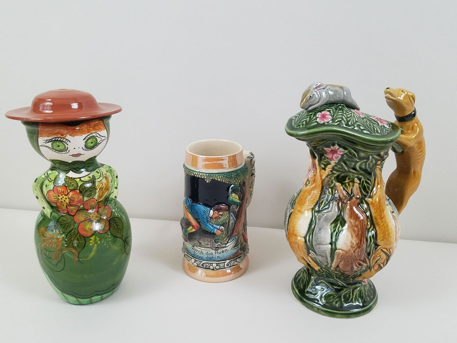 3 Ceramics incl Majolica Animal Pitcher (1 of 10)