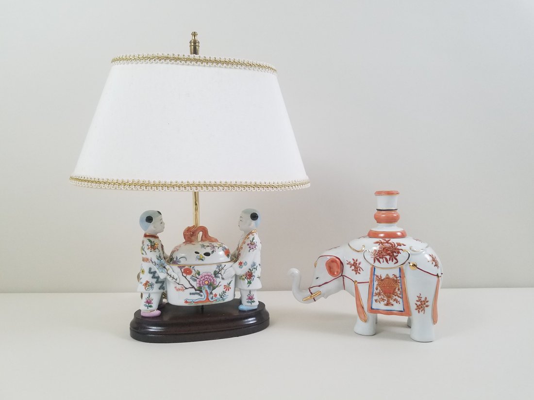 Asian Figural Box Lamp & Elephant Candle Holder (1 of 3)