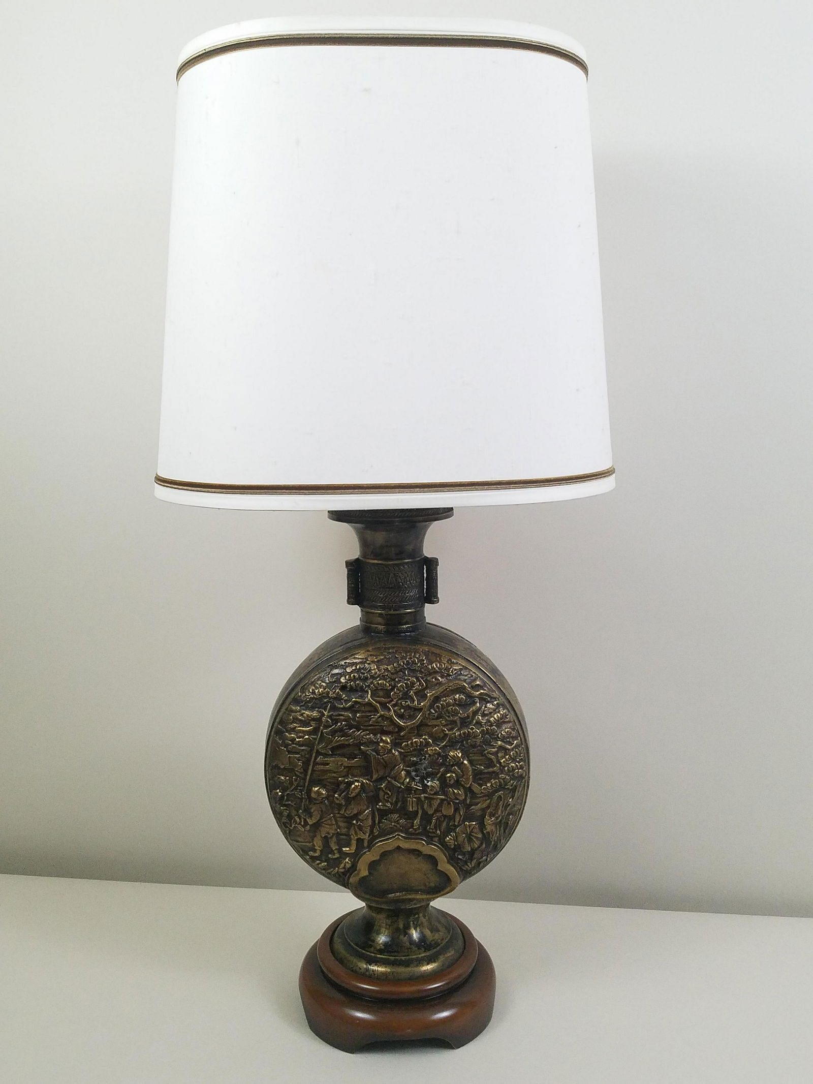 Brass Asian Moon Vase Mounted as a Lamp (1 of 2)