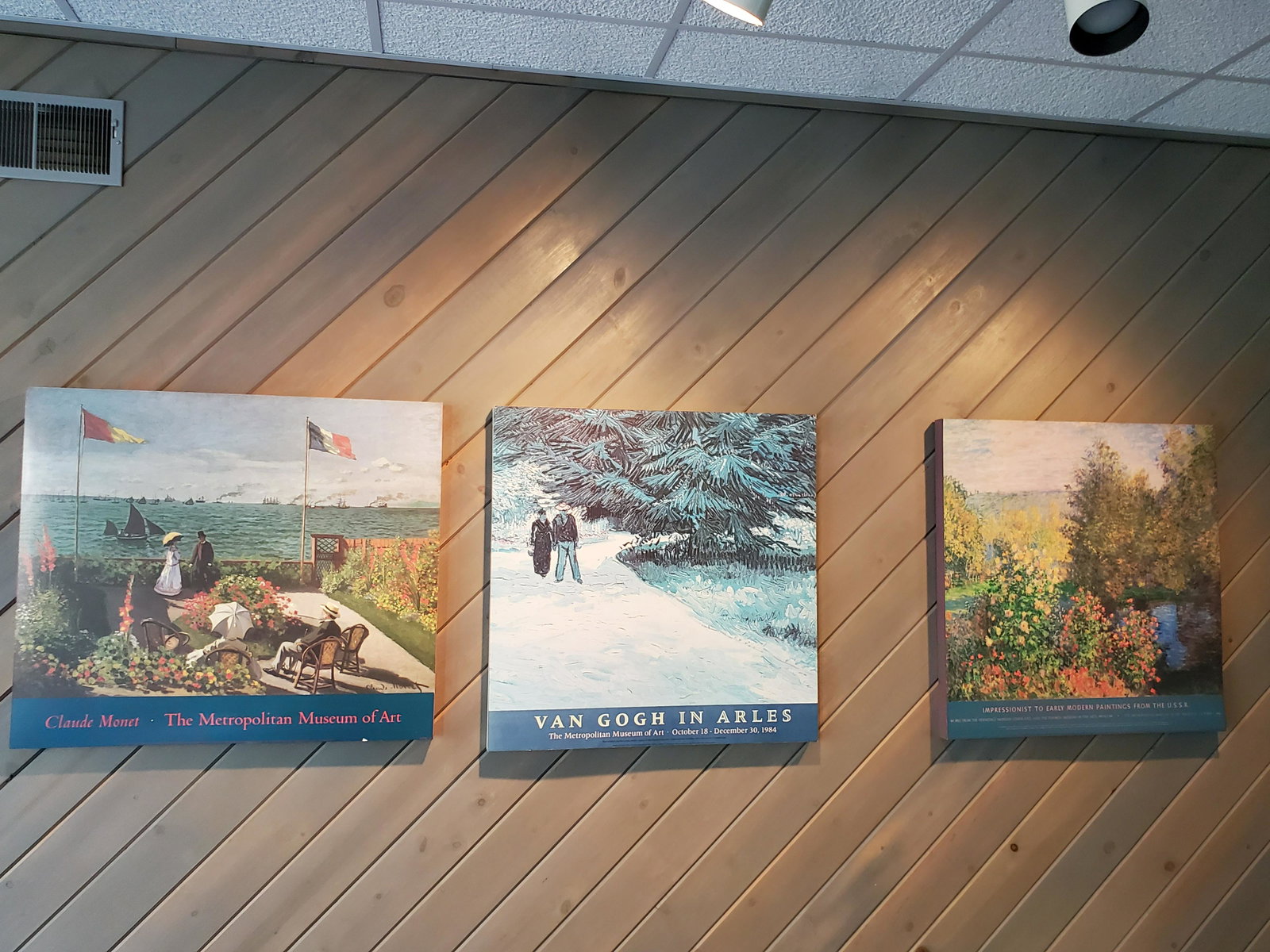 3 Mounted Art Posters: Monet 33" wide X 28 1/4" high. Van Gogh 29 1/2" wide X 29 3/4" high. U.S.S.R 28 1/2" wide X 29 3/4" high. IMPORTANT: Before bidding, please read the terms and conditions. When you registered for the a