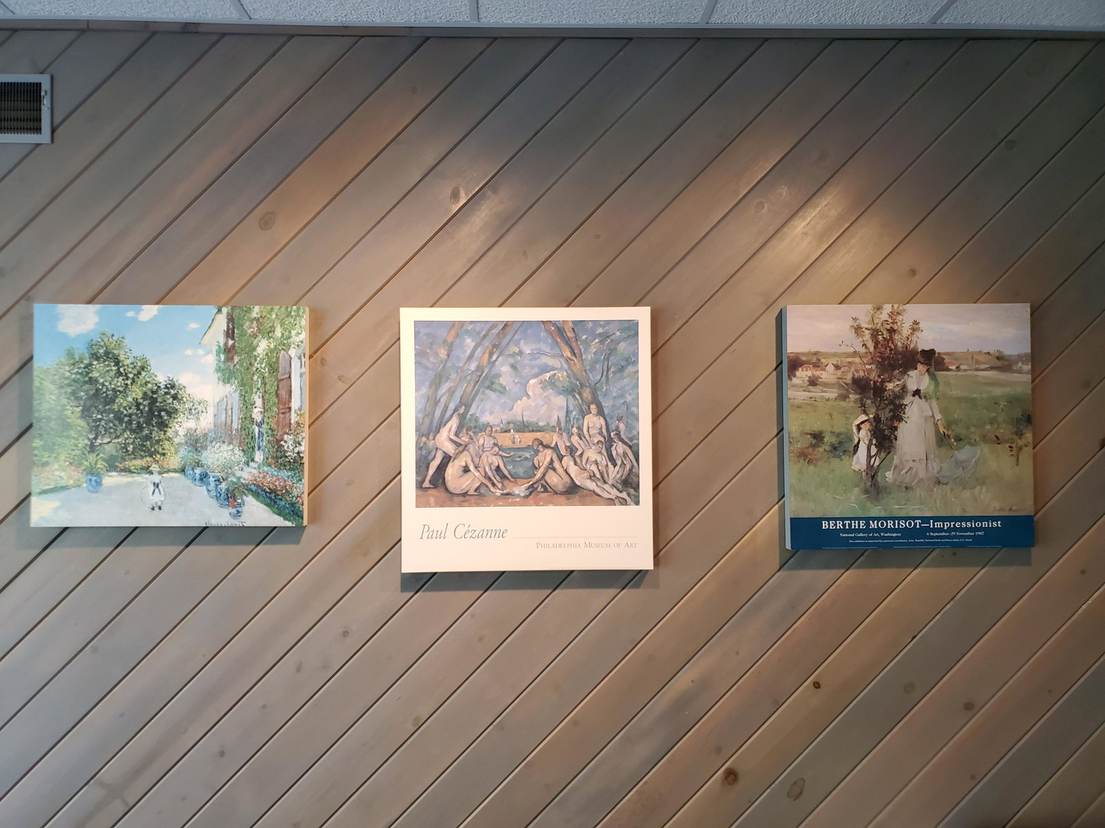 3 Mounted Art Posters: Monet 27 1/2" wide X 23" high. Cezanne 26 1/4" wide X 27 1/2" high. Morisot 25 3/4" wide X 26 3/4" high. IMPORTANT: Before bidding, please read the terms and conditions. When you registered for the au