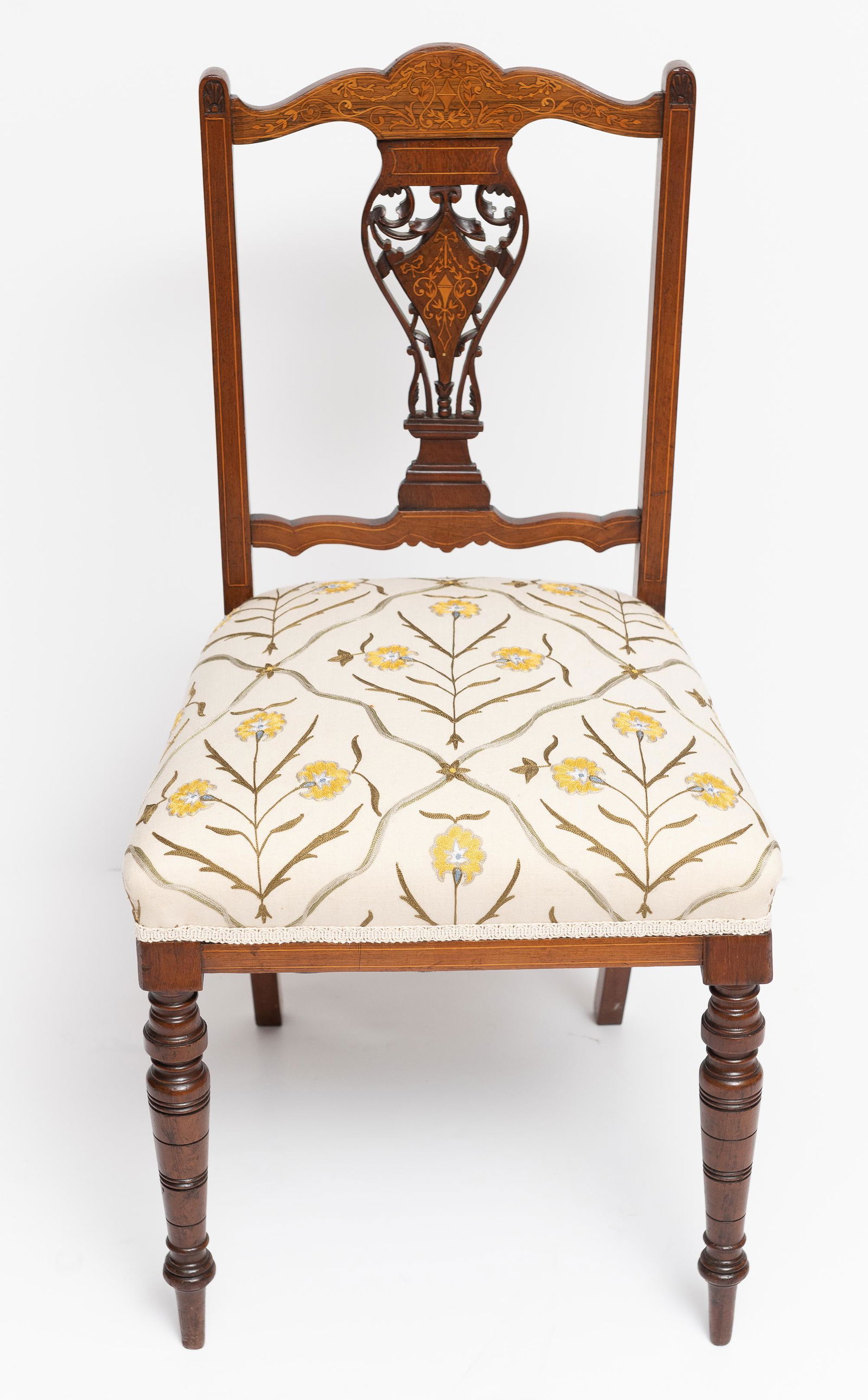 Ornately Inlaid Side Chair with Needlepoint Seat (1 of 4)