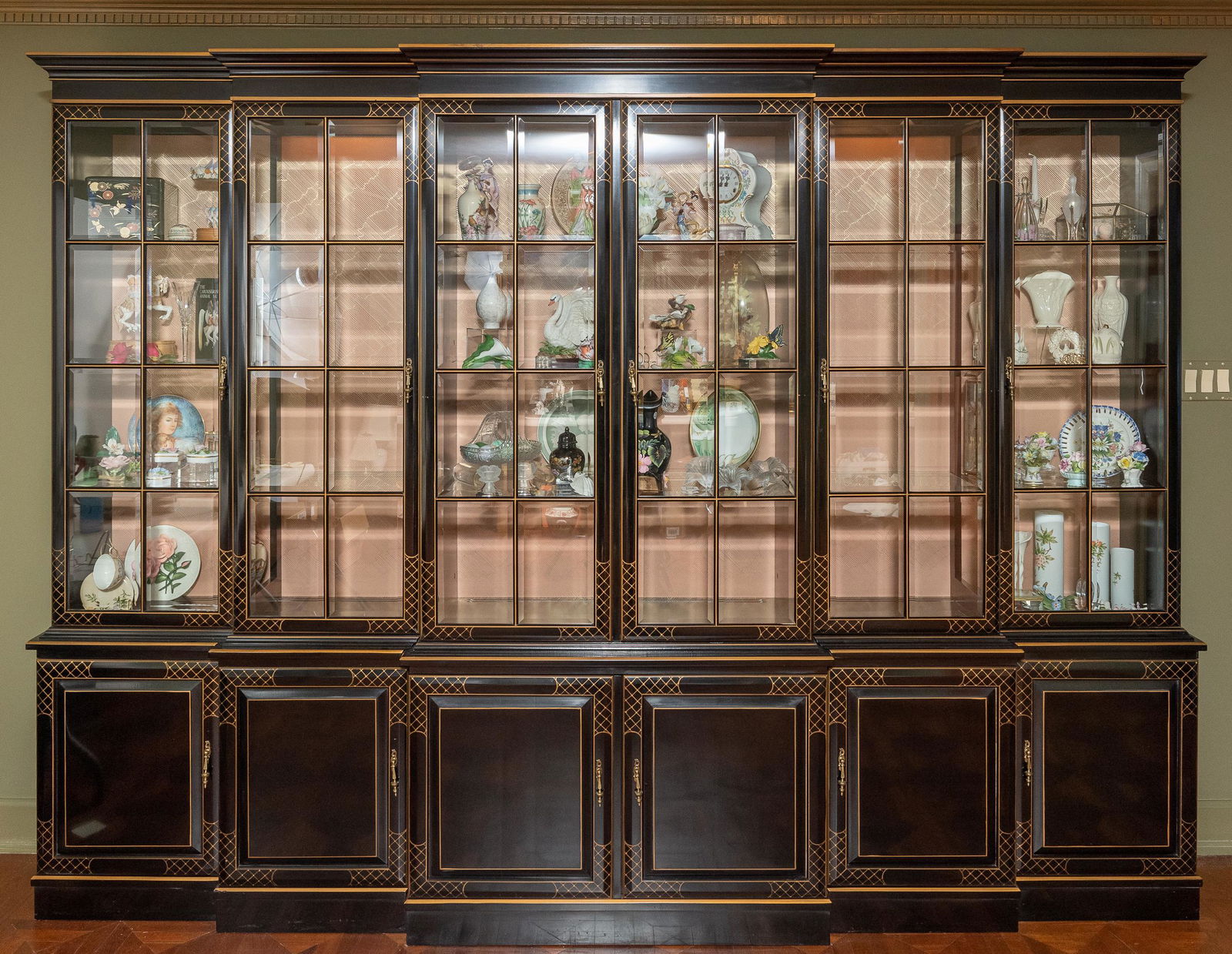 Black and Gold Chinoiserie Lacquered Breakfront (1 of 2)