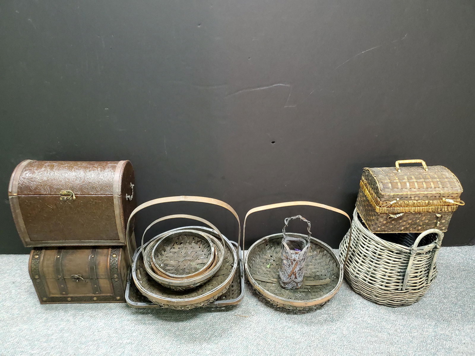 11 Pcs Of Baskets & Decorative Boxes: 4 1/4" - 17 1/2" wide X 2 3/4" - 15" high. IMPORTANT: Before bidding, please read the terms and conditions. When you registered for the auction you agreed to these terms and will be required to comply