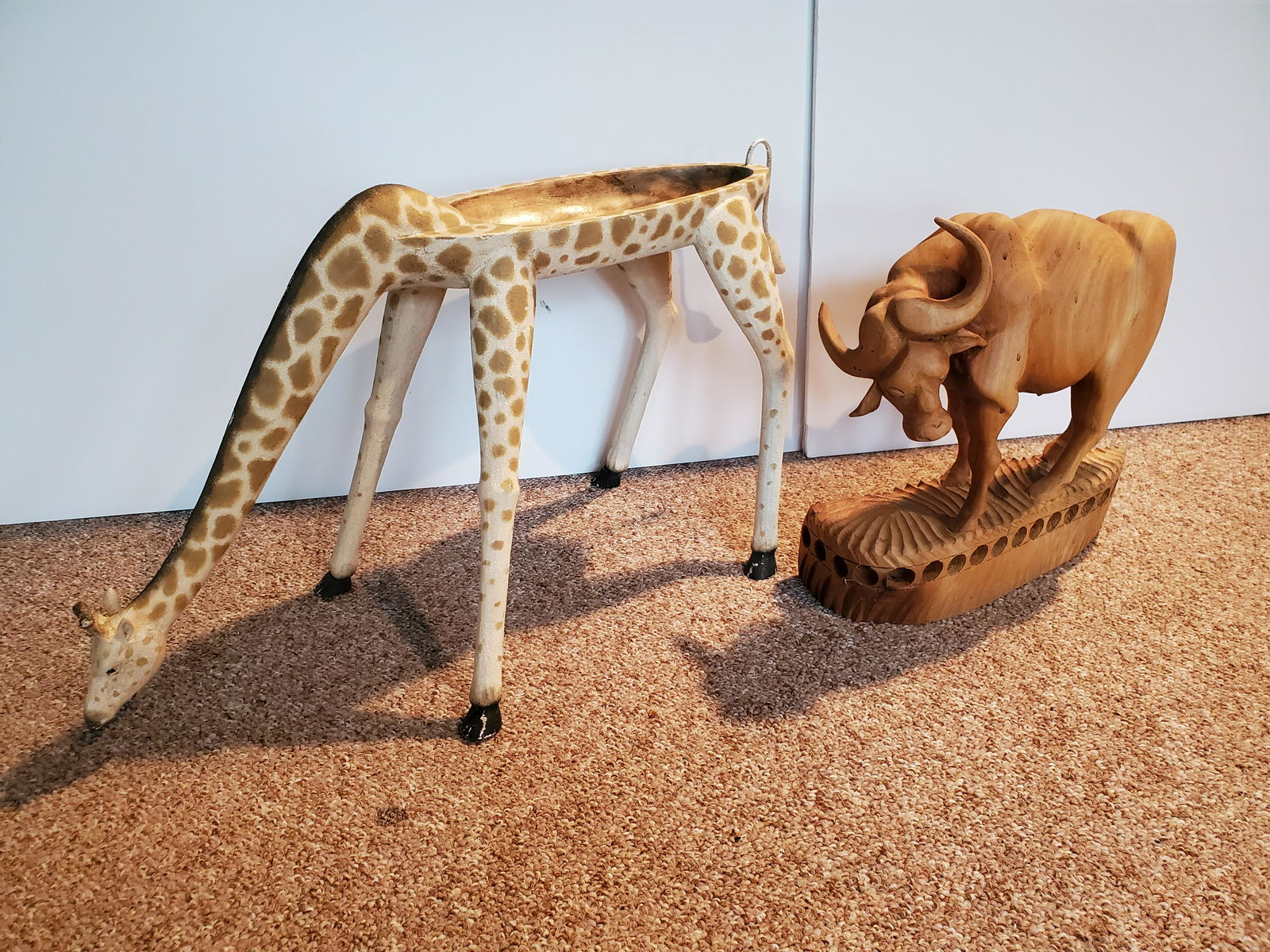 Wood Carved Cape Buffalo & Giraffe (1 of 3)