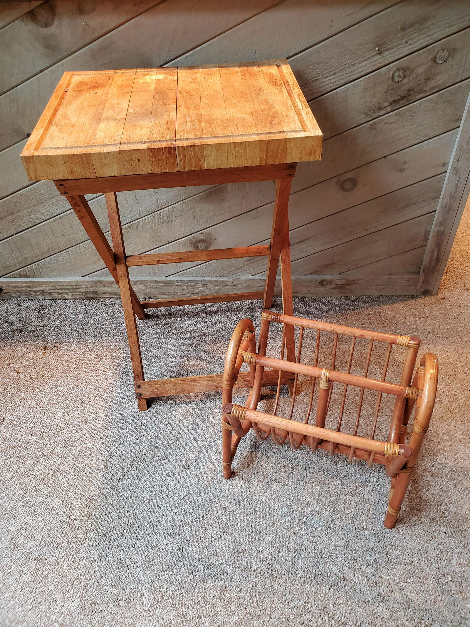Folding Tray Table & Rattan Magazine Holder (1 of 3)