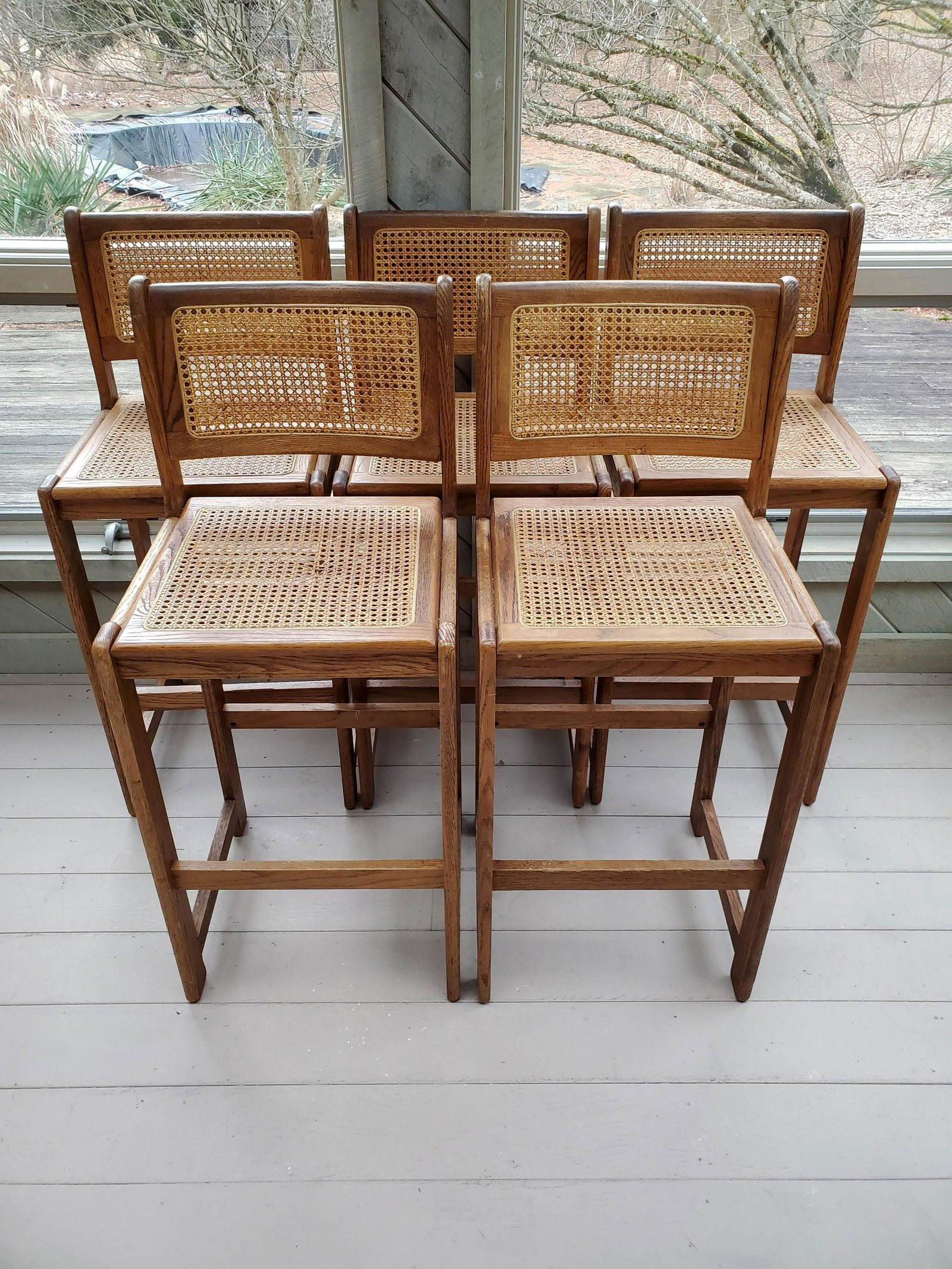 Set Of 5 Cane Seated Stools (1 of 3)