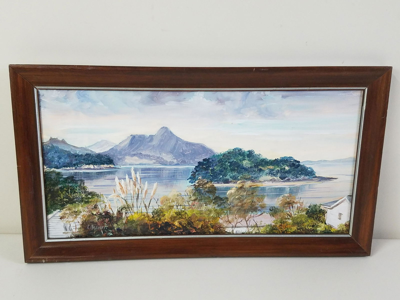 Edna Harnett "Towards Mcgregor's Island" Painting: Overall with frame 10-1/4" high x 18-3/4" wide. IMPORTANT: Before bidding, please read the terms and conditions below. When you registered for the auction you agreed to these terms and will be require