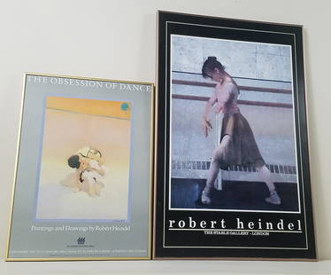 2 Robert Heindel Exhibition Posters: Overall with frame 23-3/4" to 34-1/4" high x 17" to 22-1/4" wide. IMPORTANT: Before bidding, please read the terms and conditions below. When you registered for the auction you agreed to these terms a