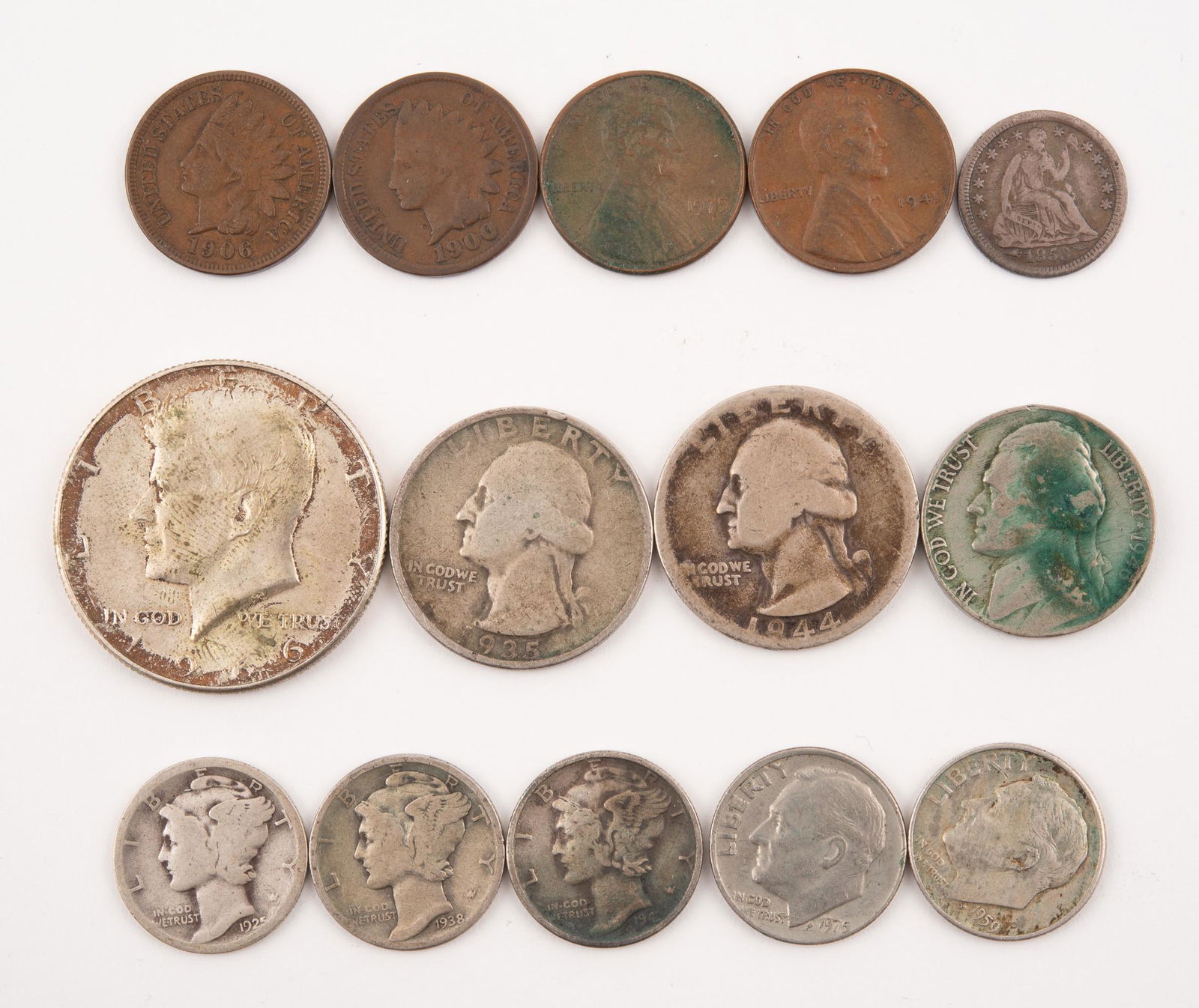14 U.S. Coins incl 1853 Half Dime (1 of 2)