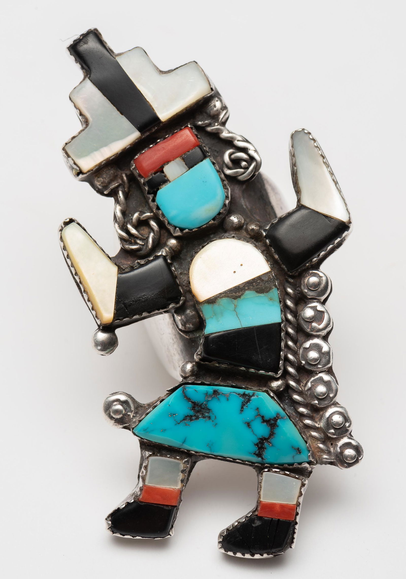 Sterling Inlaid Zuni Rainbow Dancer Ring (1 of 3)