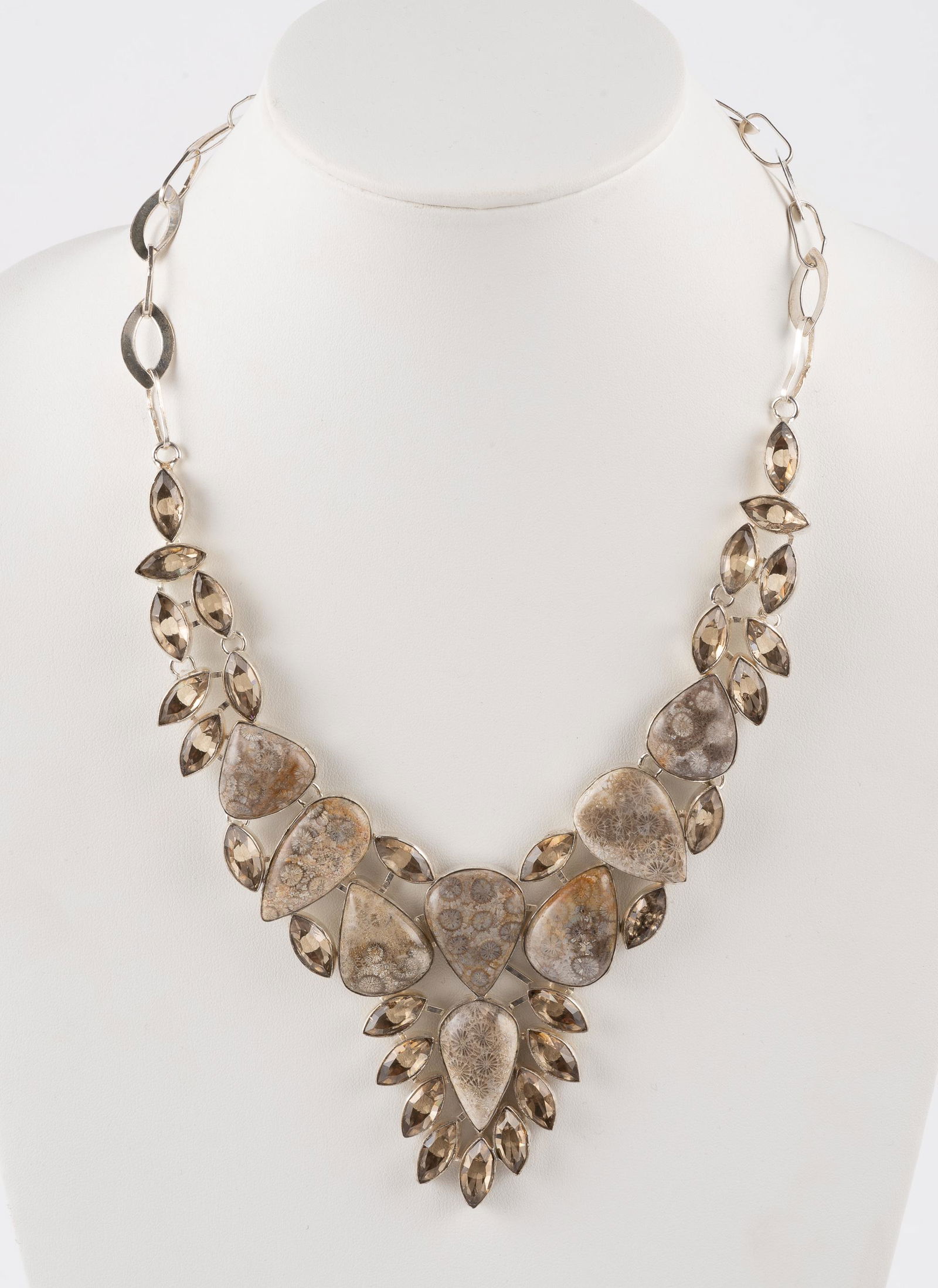 Fossil Coral Sterling Bib Necklace (1 of 4)
