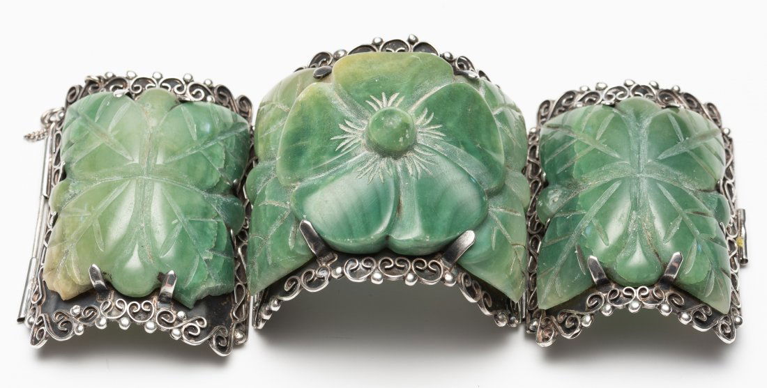 Mexican Silver & Carved Green Onyx Bracelet (1 of 5)