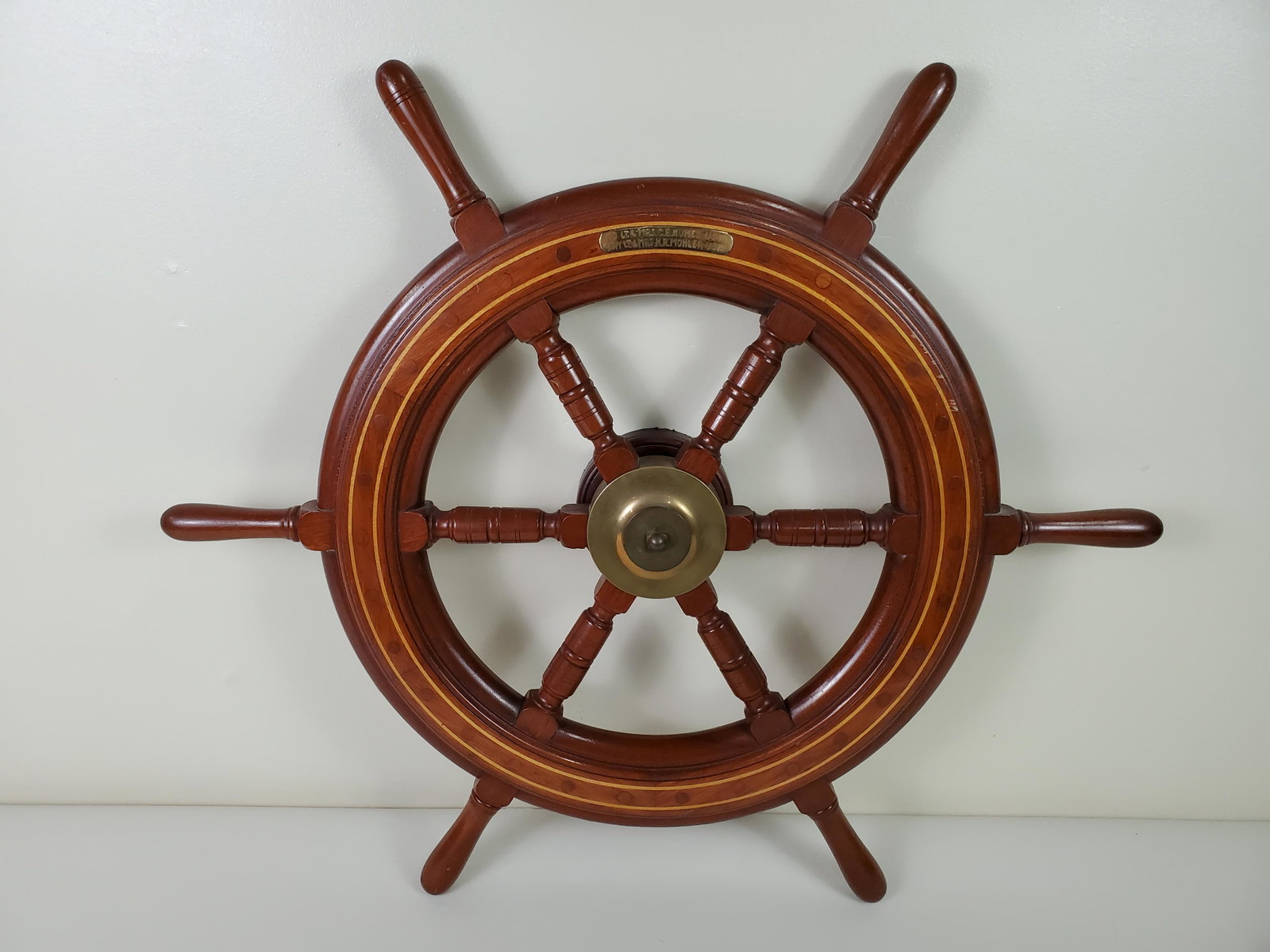 Ships Wheel: 28 1/2" wide X 3" deep X 24 1/2" high. IMPORTANT: Before bidding, please read the terms and conditions. When you registered for the auction you agreed to these terms and will be required to comply wit