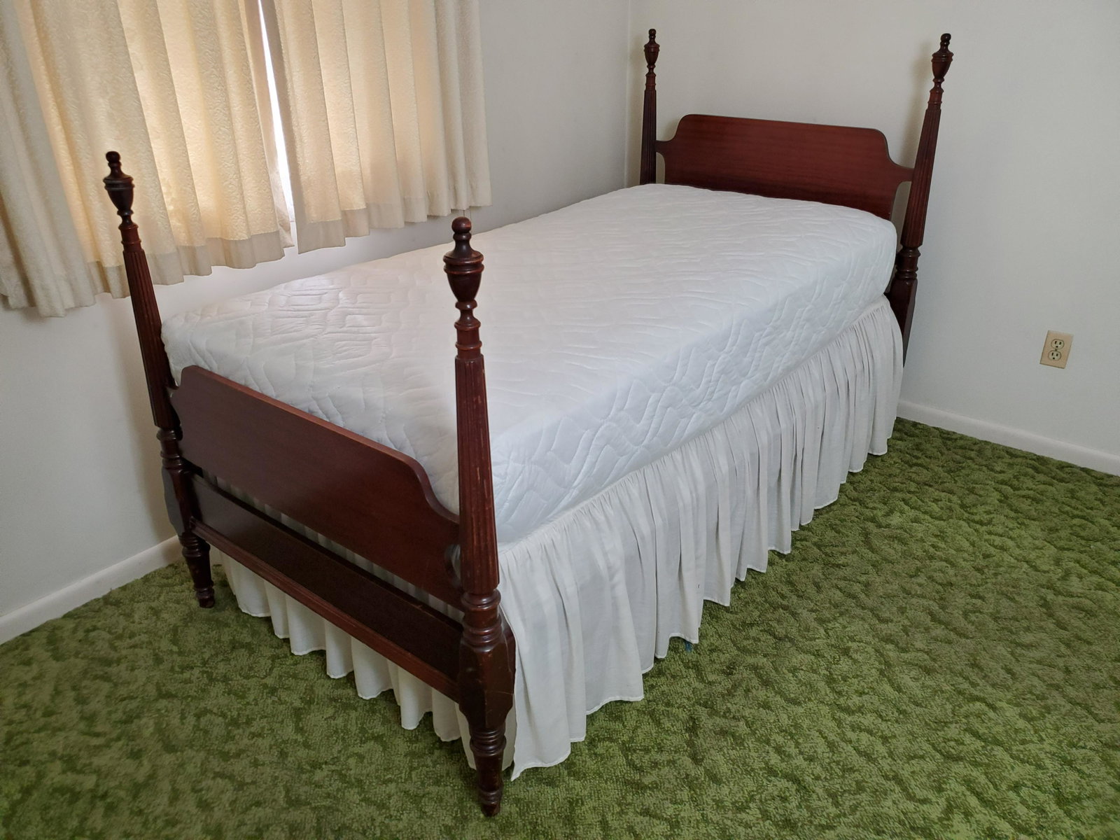 4 Post Bed: 42" wide X 82" deep X 50" high. With Mattress & Box. IMPORTANT: Before bidding, please read the terms and conditions. When you registered for the auction you agreed to these terms and will be required