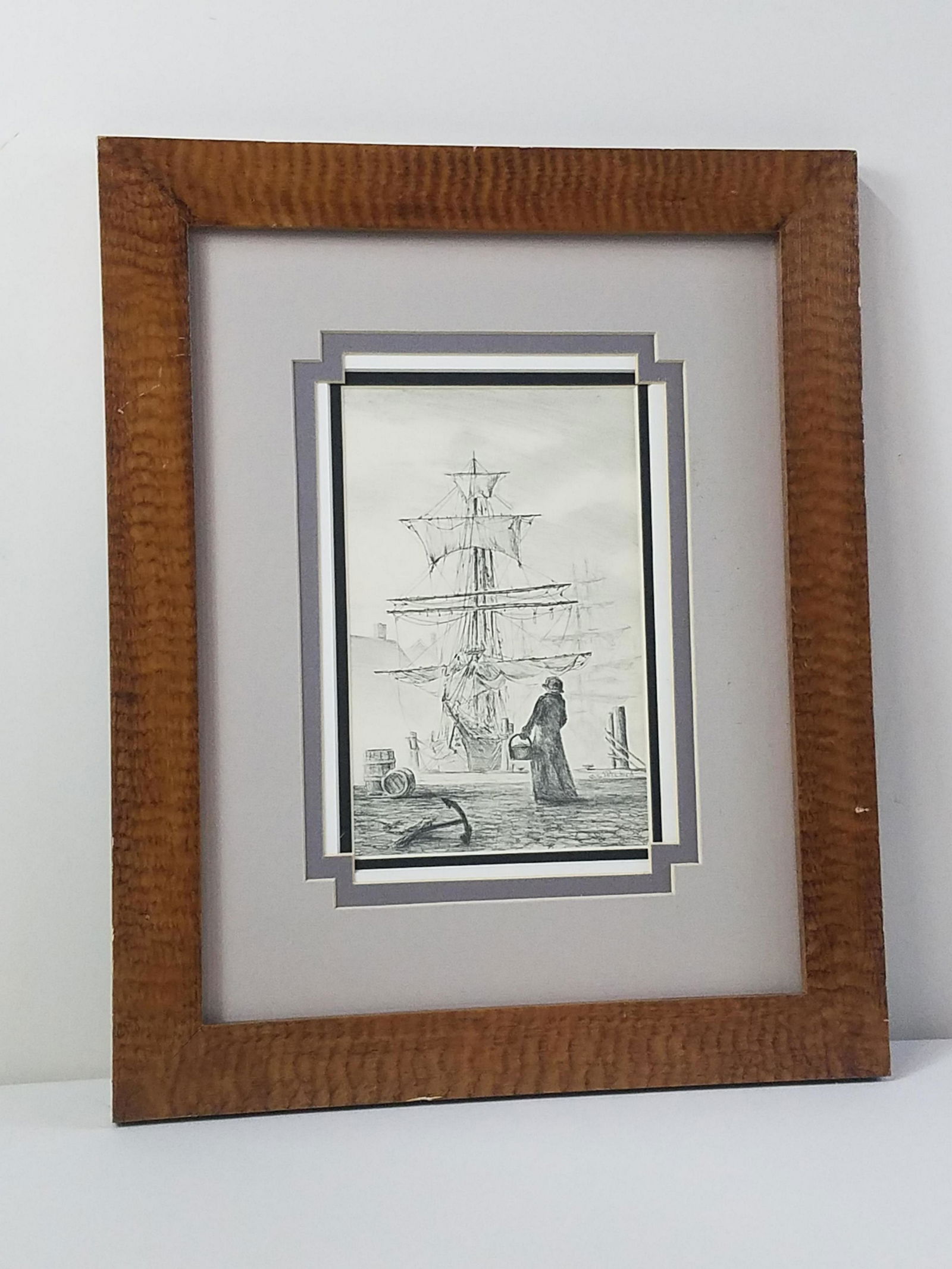 G. S. Hill Ship Print in Grain Painted Frame (1 of 6)