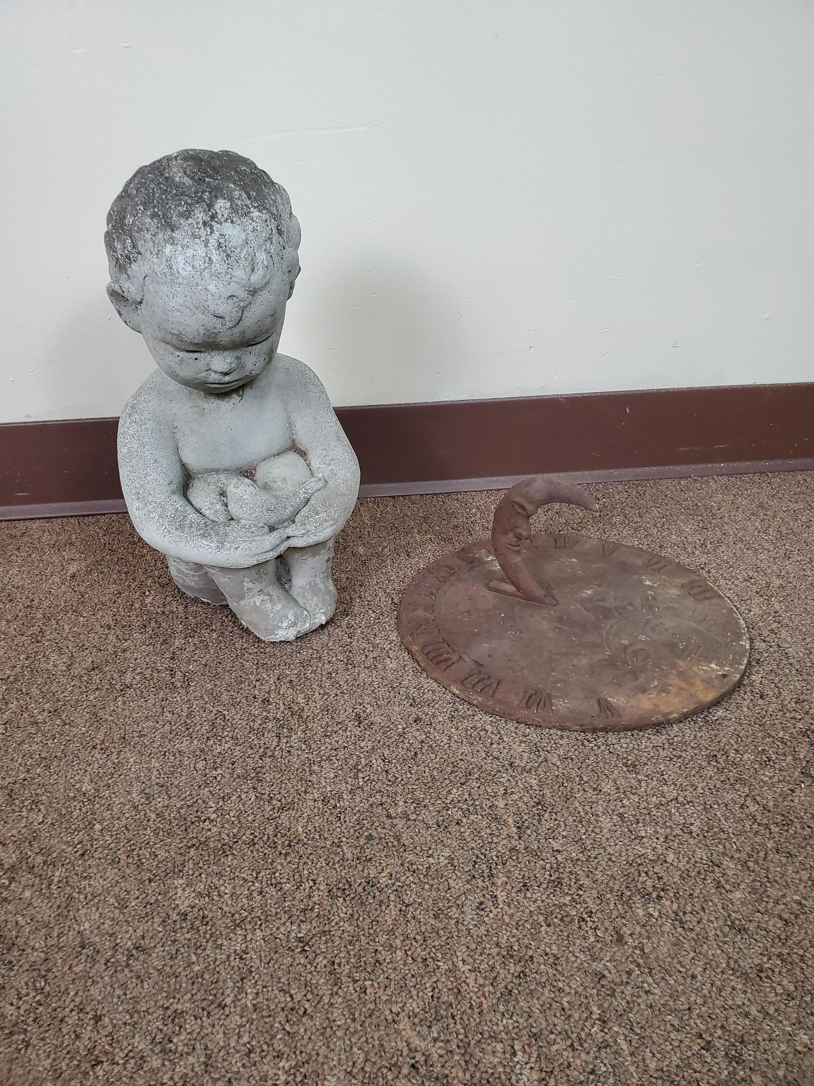 Cement Child Statue & Sun Dial (1 of 4)