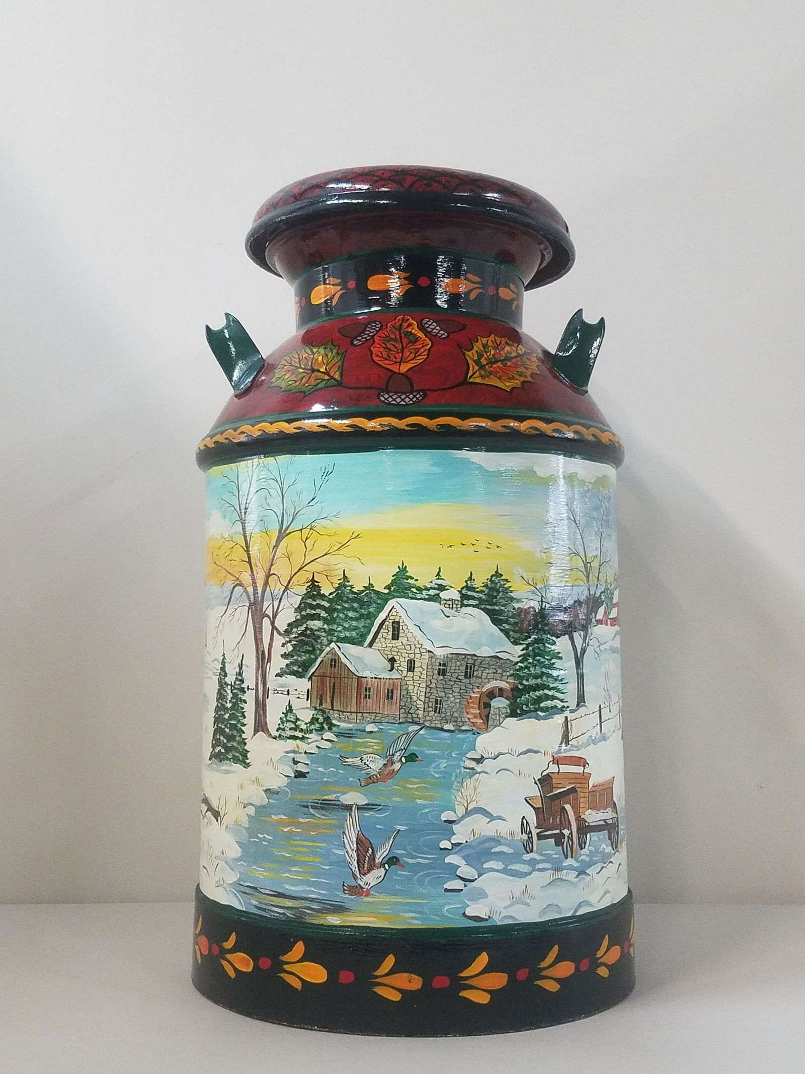 Johnny Claypoole Winter Landscape Painted Milk Can (1 of 7)