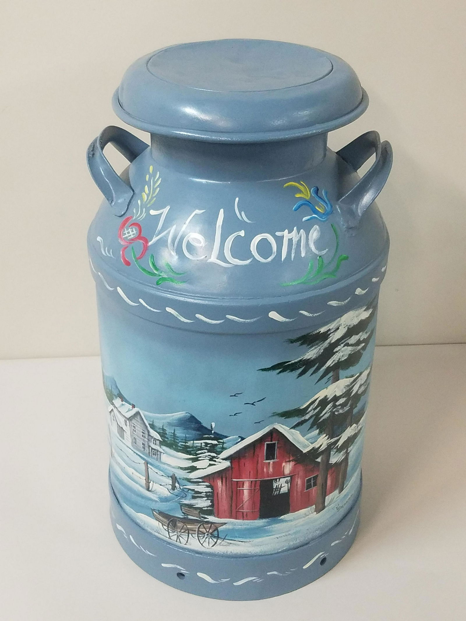 V. Zimmerman Welcome Painted Milk Can (1 of 3)