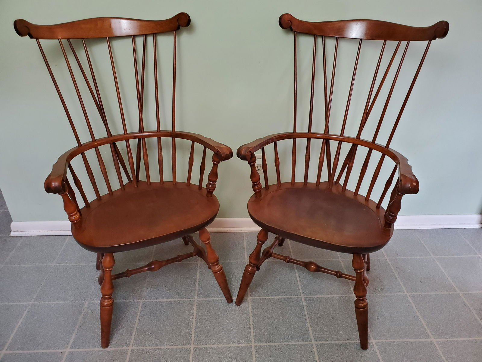 2 Nichols & Stone Windsor Chairs: 24" wide X 19 1/2" deep X 41 1/2" high. IMPORTANT: Before bidding, please read the terms and conditions. When you registered for the auction you agreed to these terms and will be required to comply wi