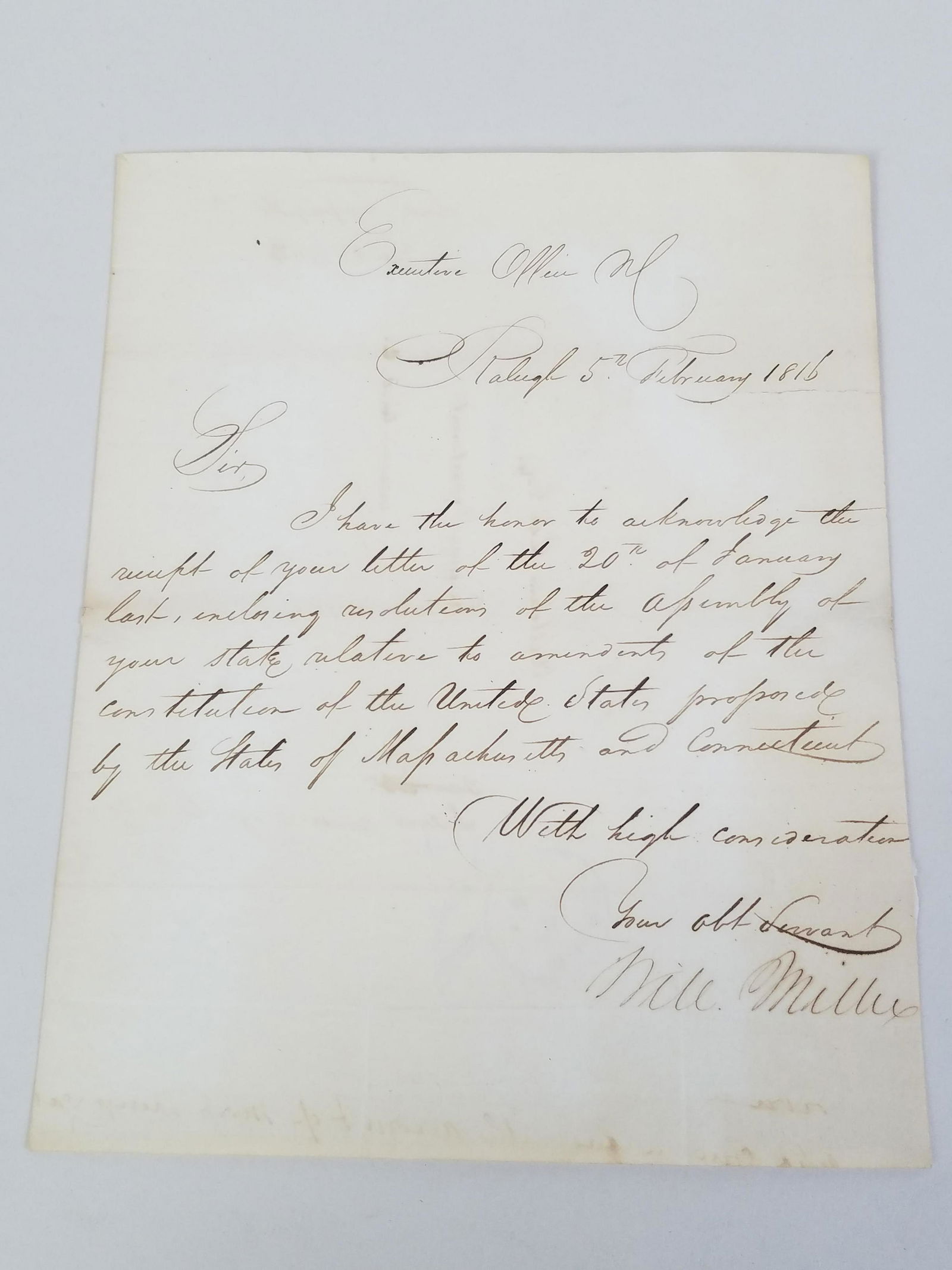 1816 W. Miller N. Carolina Governor Signed Letter (1 of 4)