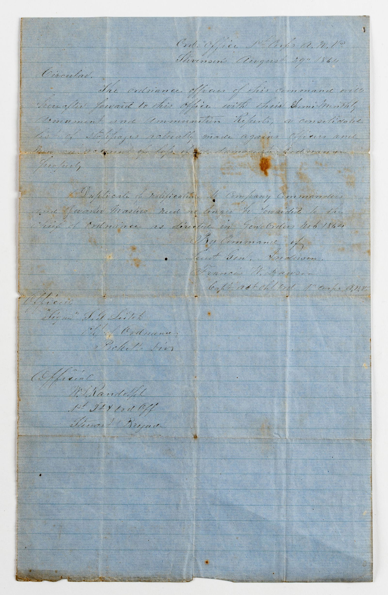 Confederate Circular 1864 Ordnance Officers (1 of 2)