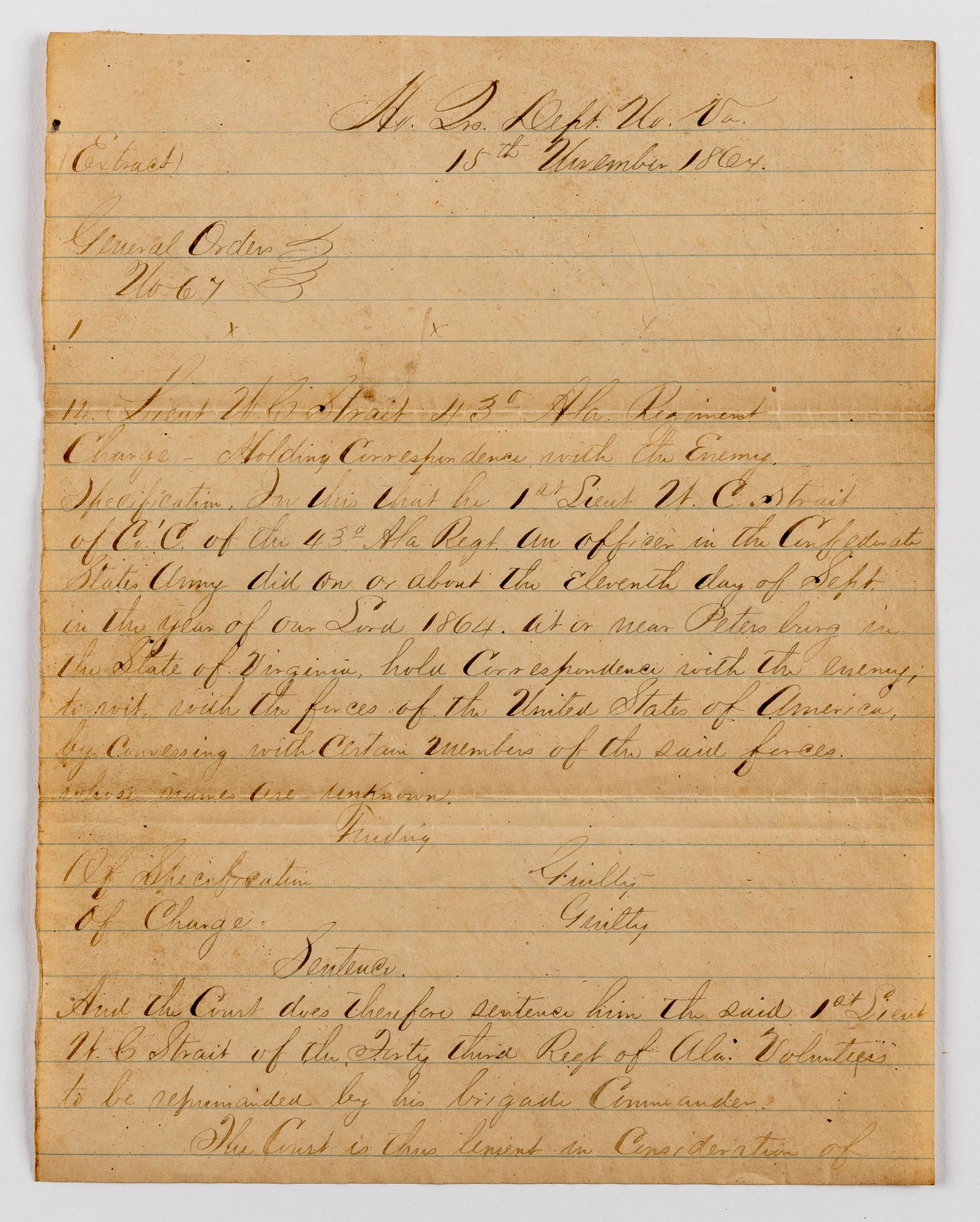 General Orders No.67 1864 by Command of Gen. Lee (1 of 2)