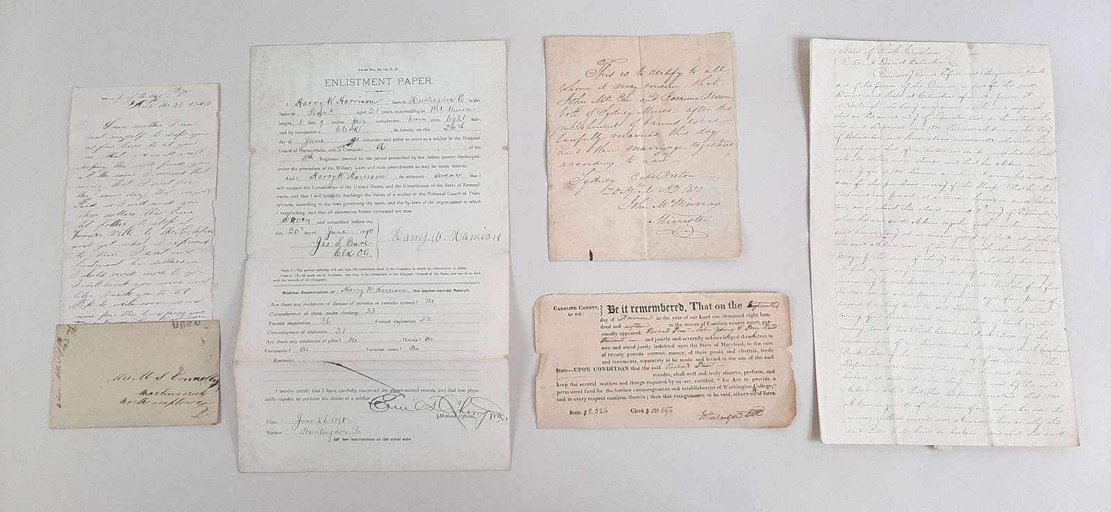 5 19th C. Documents incl. Enlistment (1 of 11)