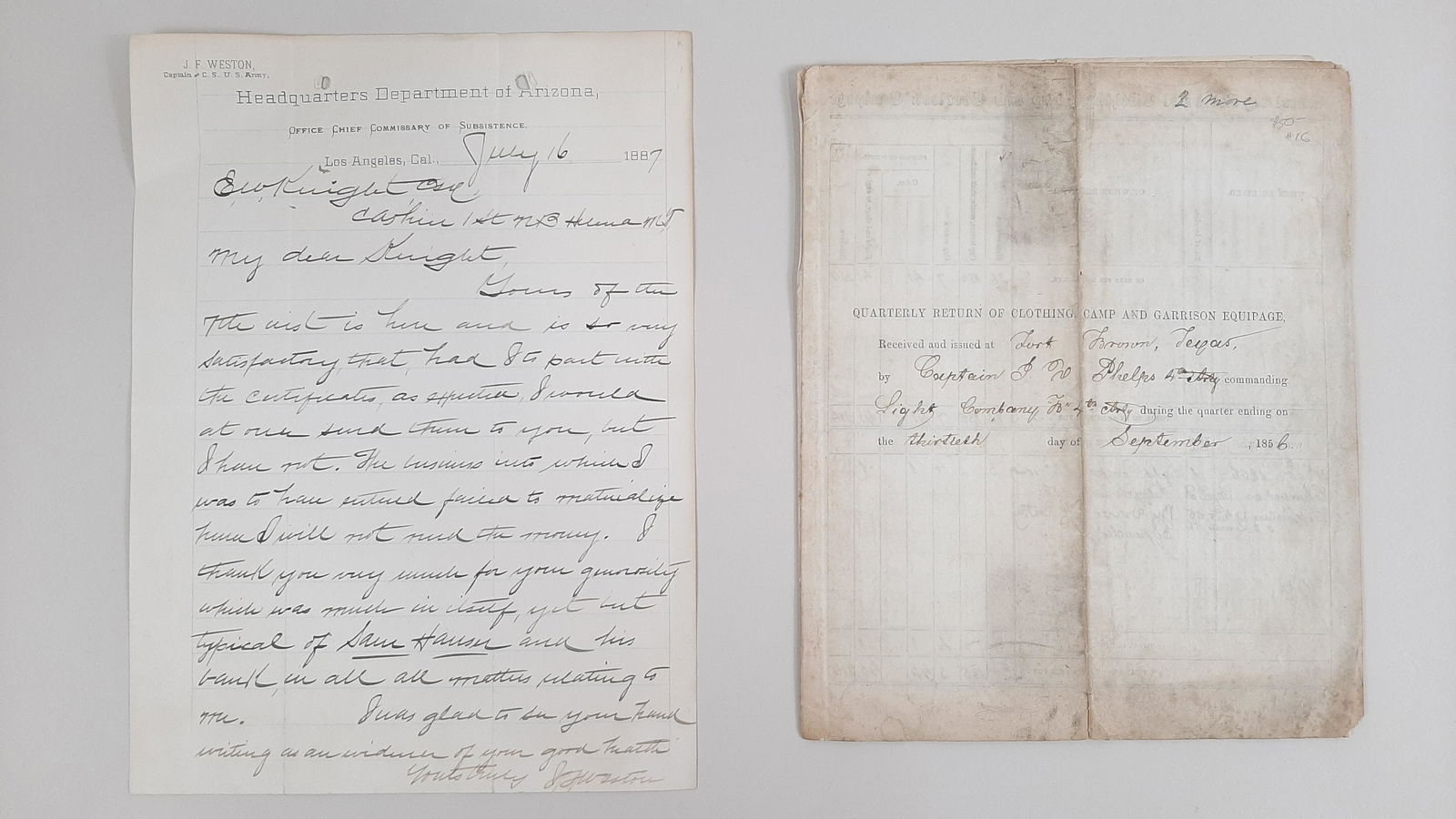 1887 J.F. Weston Letter and 1856 Equipage Return (1 of 7)