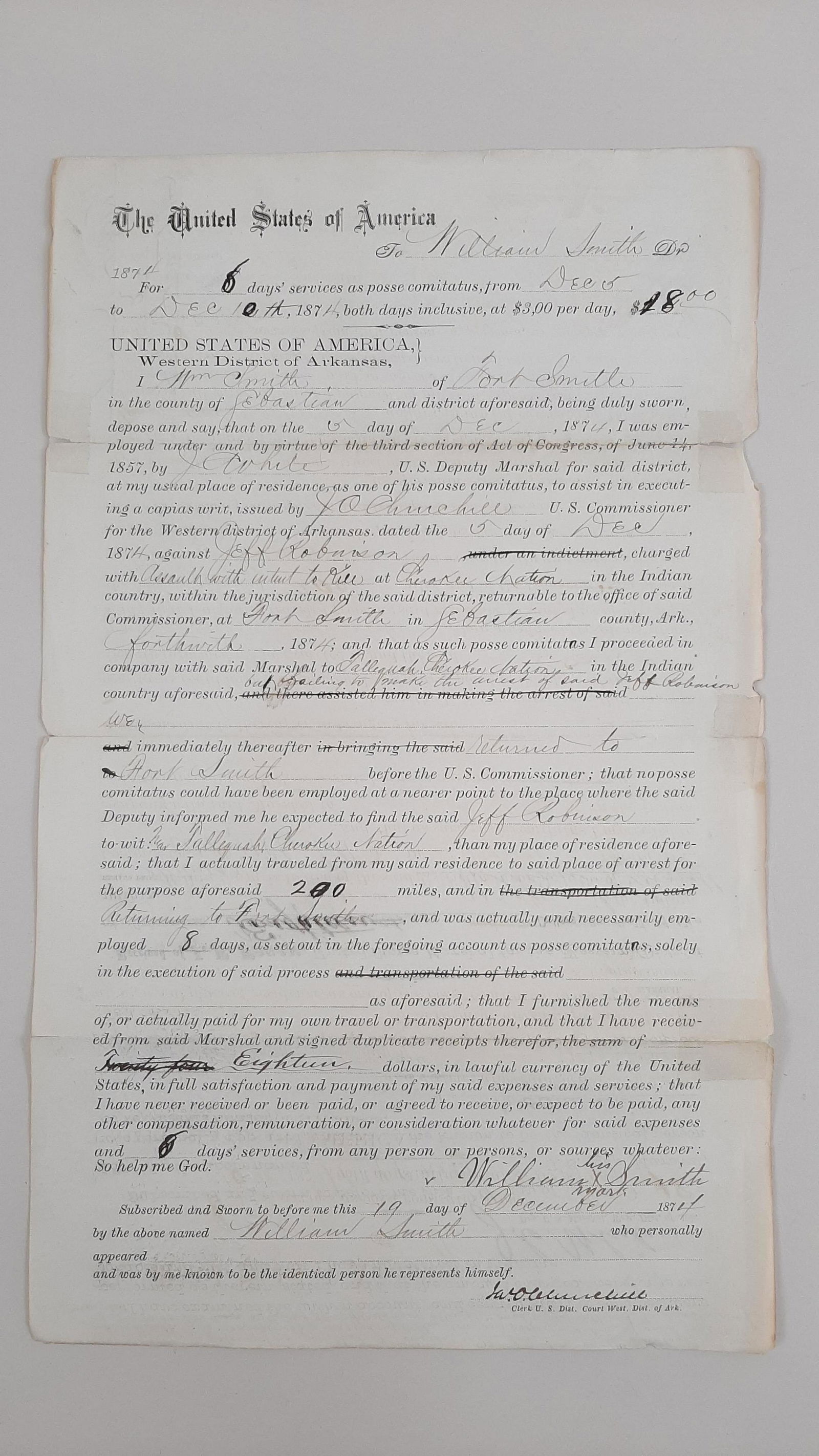 1874 US Marshals Posse Member Contract (1 of 2)
