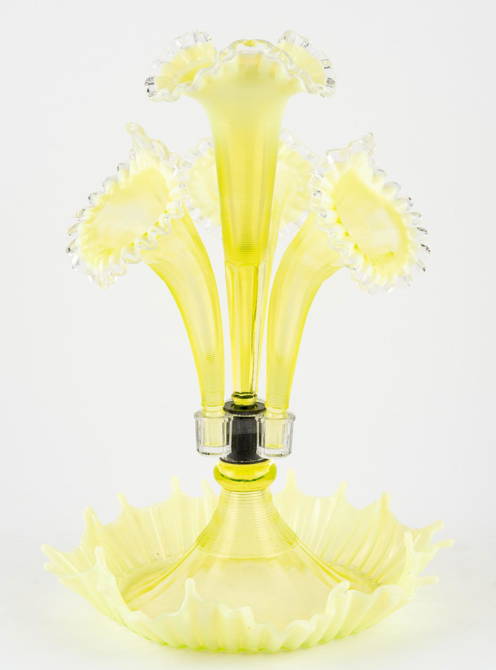 5 Pc Yellow & Clear Glass Epergne (1 of 4)