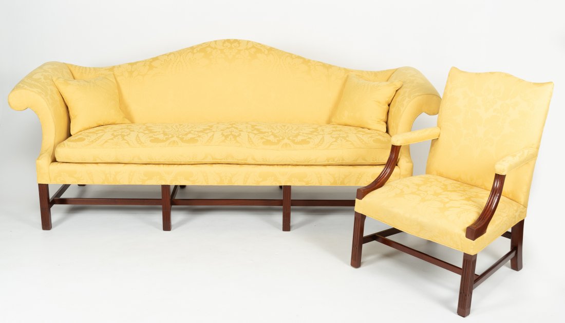 Kittinger Sofa and Chair in Yellow Wool Damask (1 of 8)