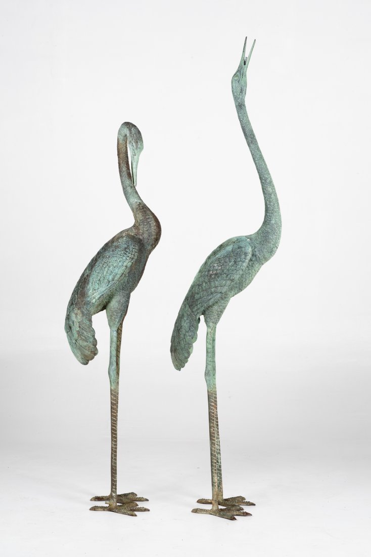 Pair of Vintage Bronze Crane Fountains (1 of 7)