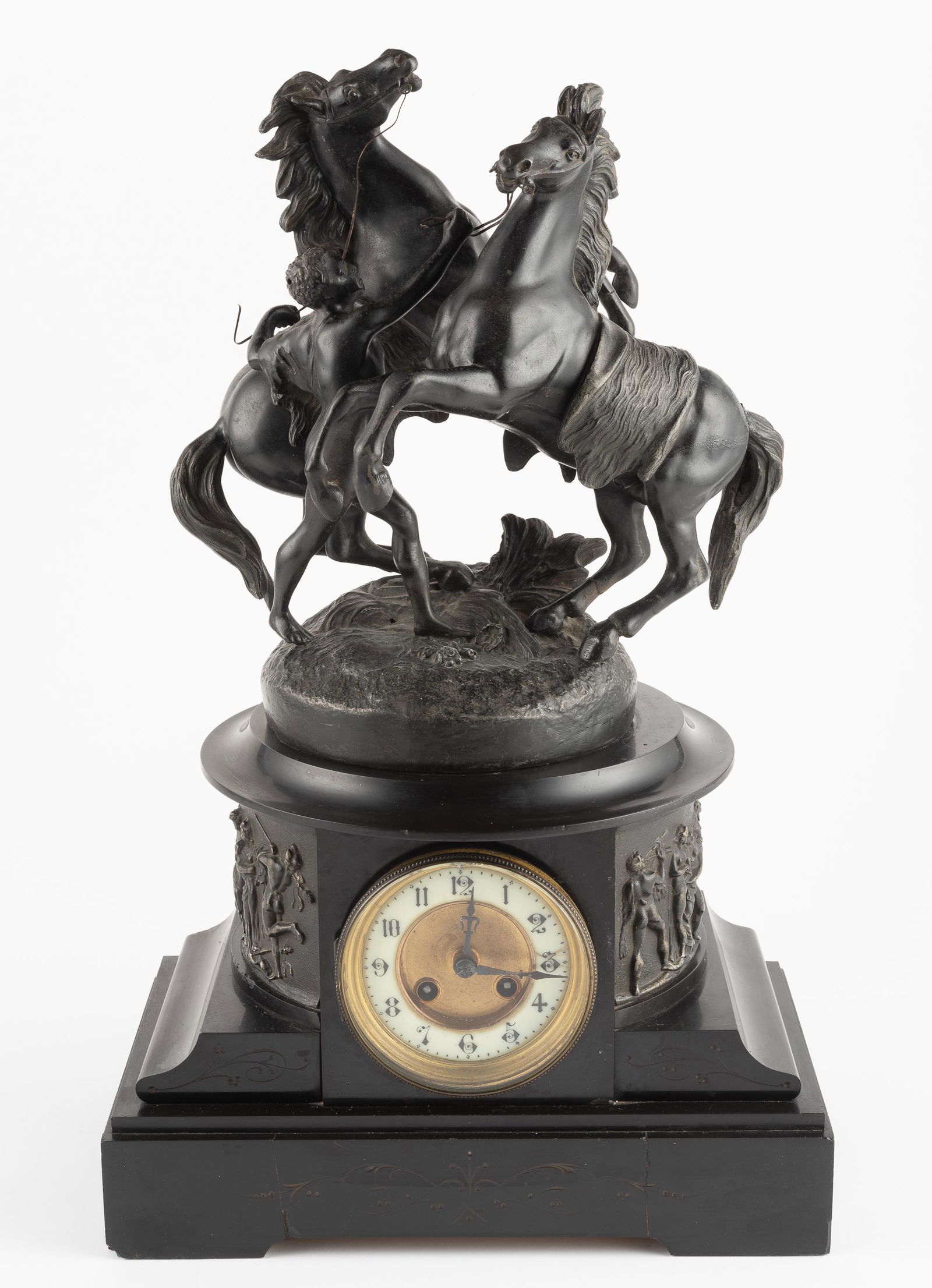 Figural Mantle Clock on Marble Base (1 of 16)