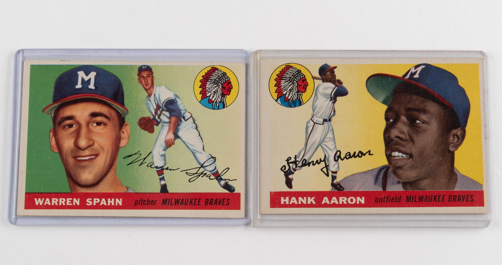 2 1955 Topps Hall of Fame Baseball Cards: DESCRIPTION: Includes Hall of Fame players Aaron #47 and Spahn #31. CONDITION: Excellent. IMPORTANT: Before bidding, please read the terms and conditions. When you registered for the auction you agree