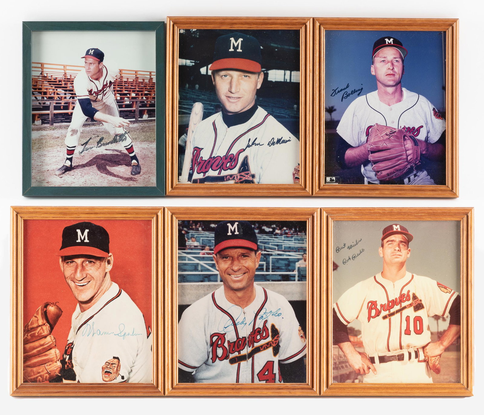 6 Autographed 8 x 10 Photographs: DESCRIPTION: Signatures include DeMarco, Burdette, Bolling, Pafko, Buhl, and Spahn. IMPORTANT: Before bidding, please read the terms and conditions. When you registered for the auction you agreed to t