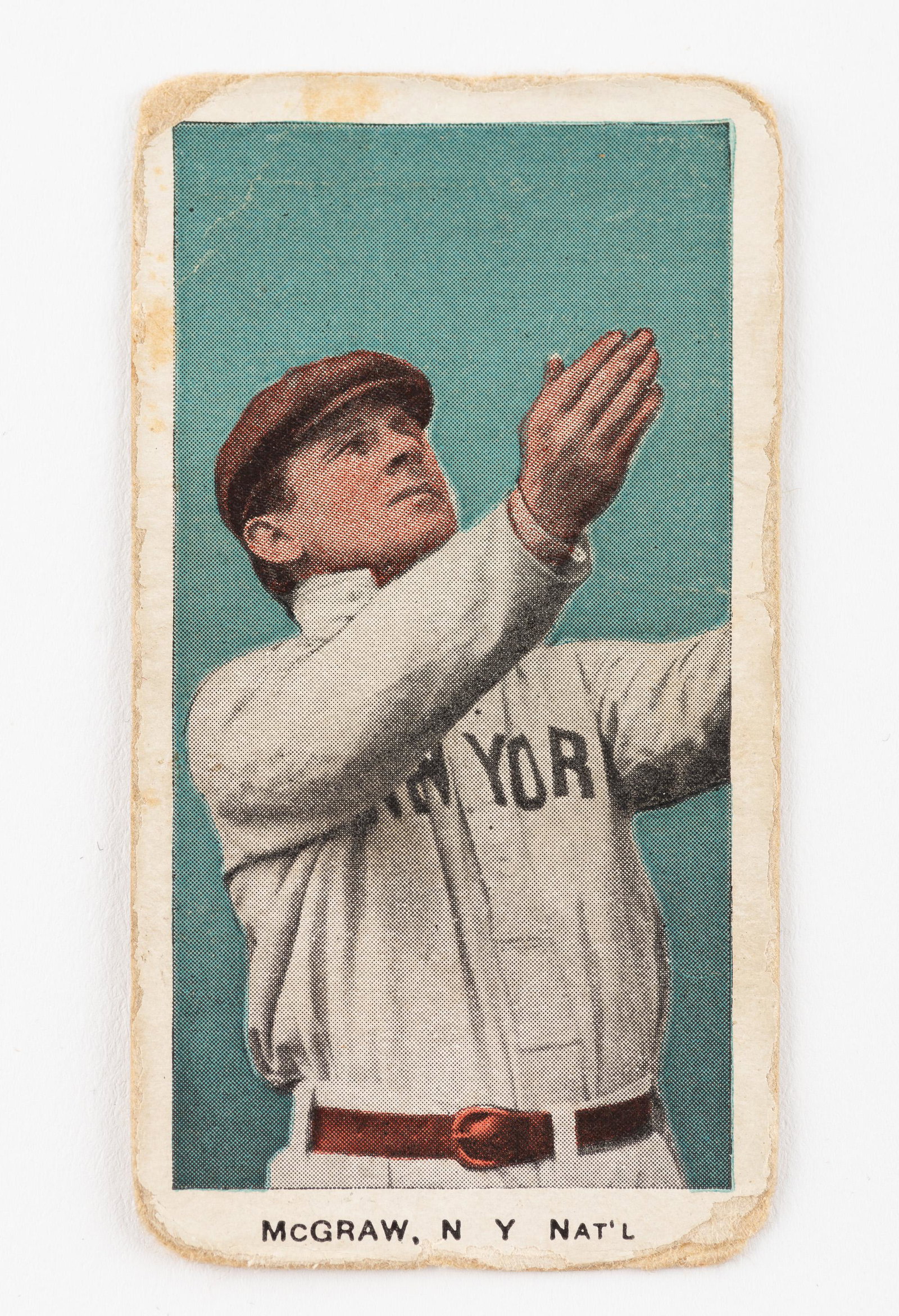 1910 -E- 98 McGraw Tobacco Card: DESCRIPTION: John McGraw, Hall of Fame, New York Giants. CONDITON: Poor. IMPORTANT: Before bidding, please read the terms and conditions. When you registered for the auction you agreed to these terms 