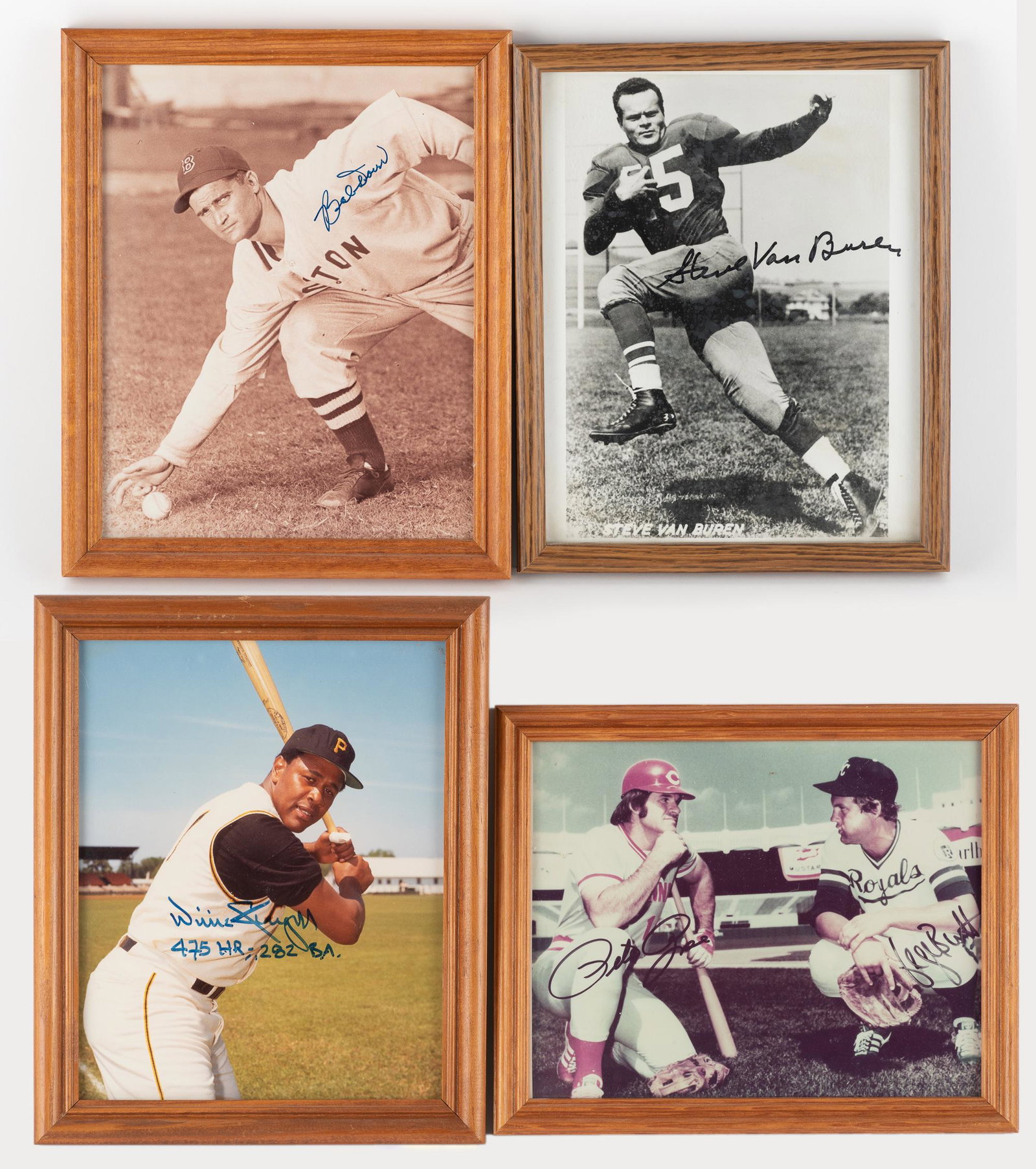 4 Autographed 8 x 10 Photographs: DESCRIPTION: Includes Bobby Doerr, Willie Stargell, Pete Rose/ George Brett, and Steve Van Buren. IMPORTANT: Before bidding, please read the terms and conditions. When you registered for the auction y