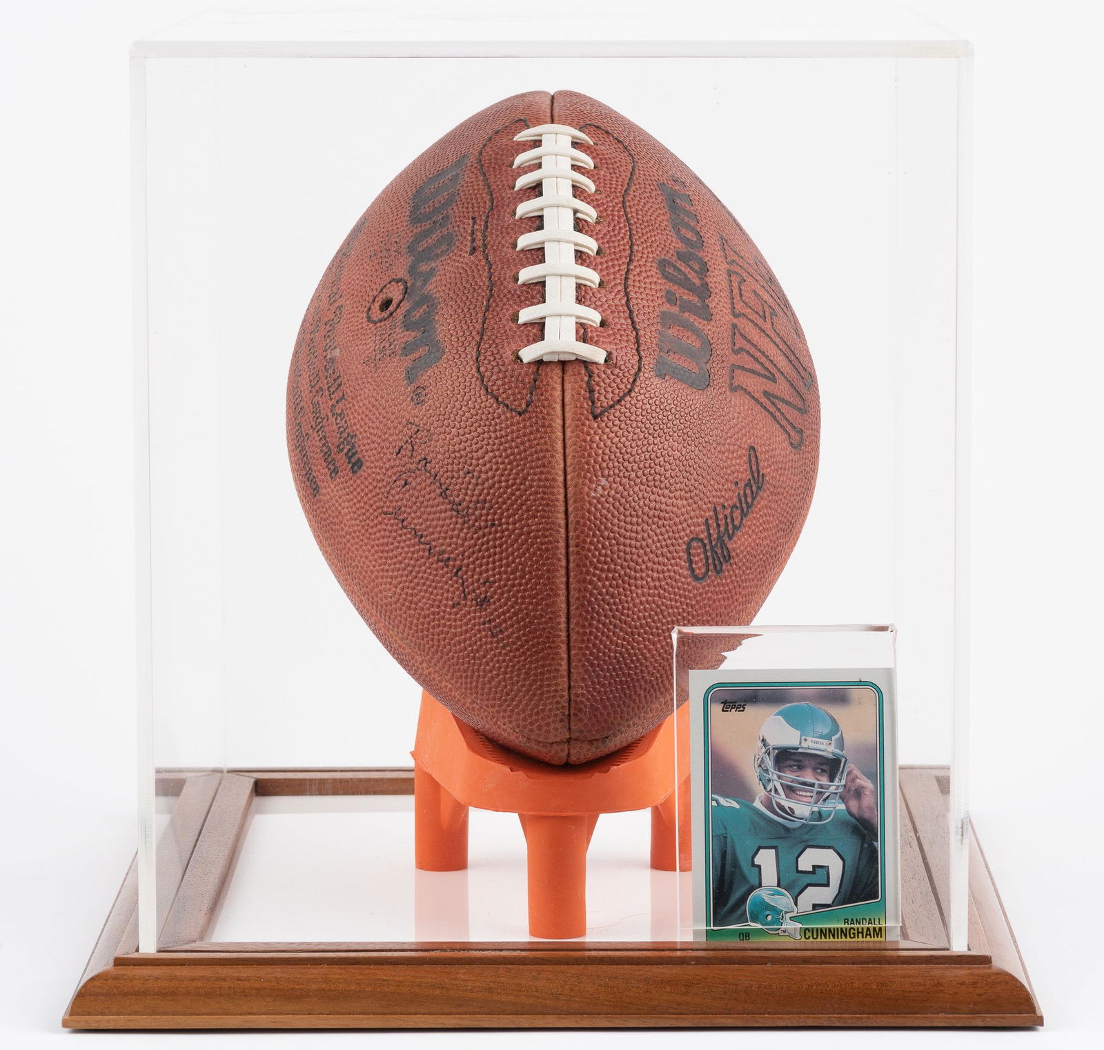 Randall Cunningham Signed Football and Topps Card (1 of 3)