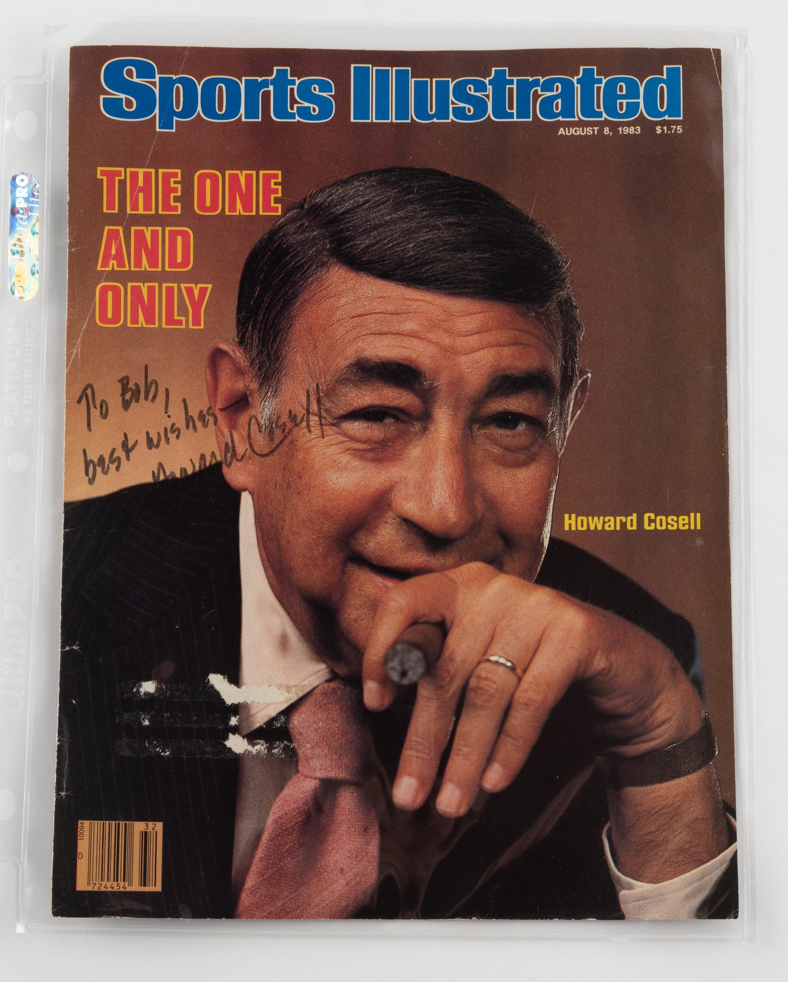 Howard Cosell Autographed Sports Illustrated Cover: DESCRIPTION: 08/08/1983. IMPORTANT: Before bidding, please read the terms and conditions. When you registered for the auction you agreed to these terms and will be required to comply with them.
