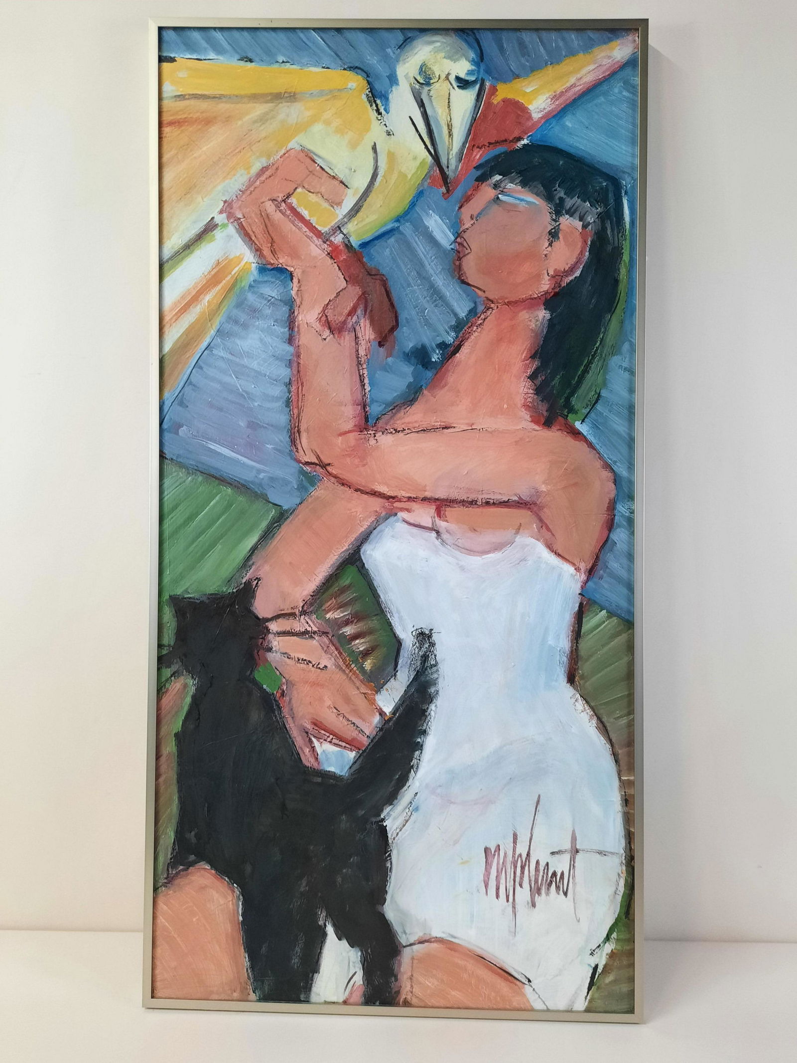 Martin Plaut Girl with Cat and Bird Painting (1 of 4)