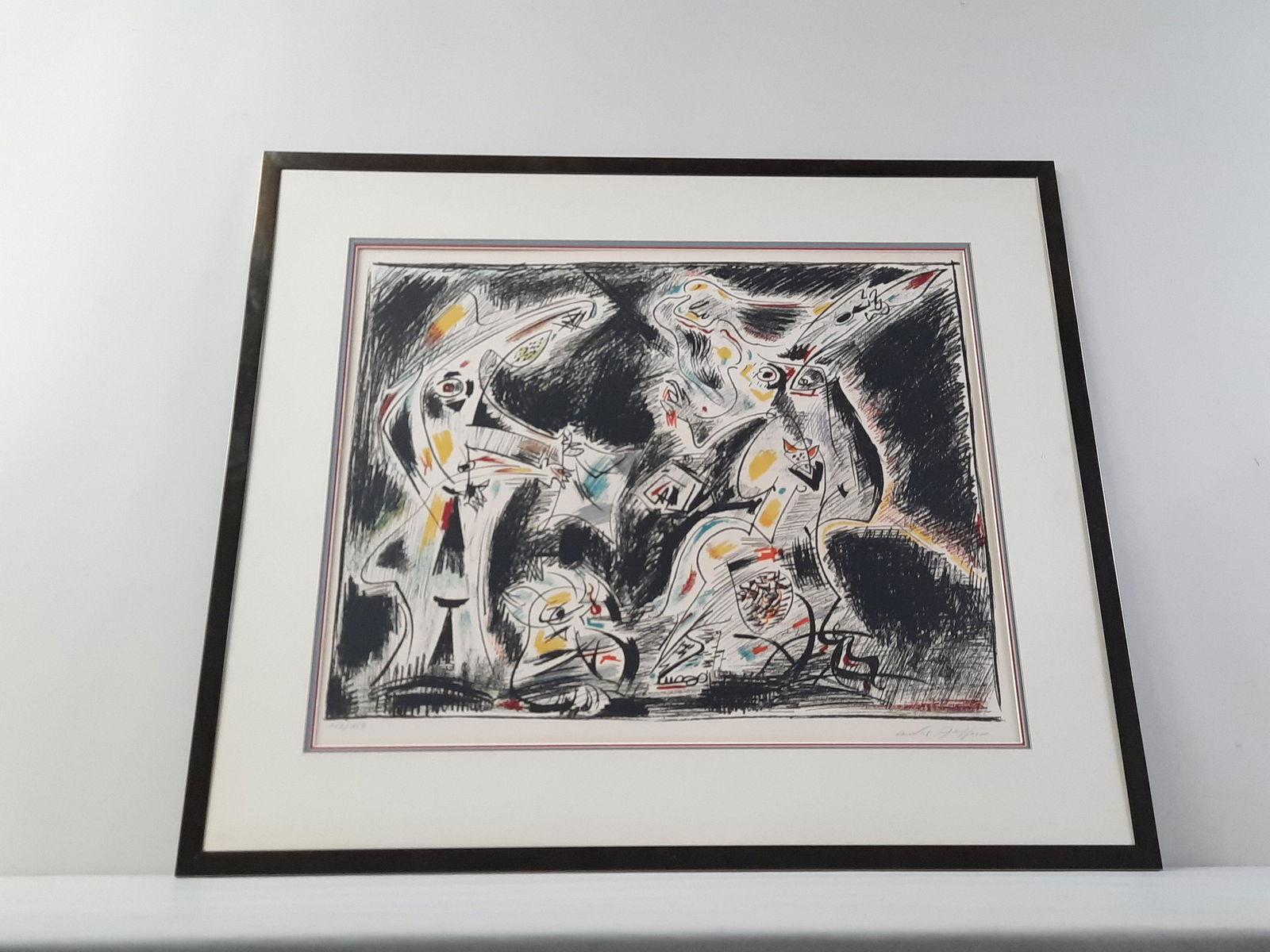 Andre Masson (French 1896-1987) Lithograph: Edition number 119 / 150. Overall with frame 29" high x 33-3/3" wide. No glass. IMPORTANT: Before bidding, please read the terms and conditions. When you registered for the auction you agreed to these
