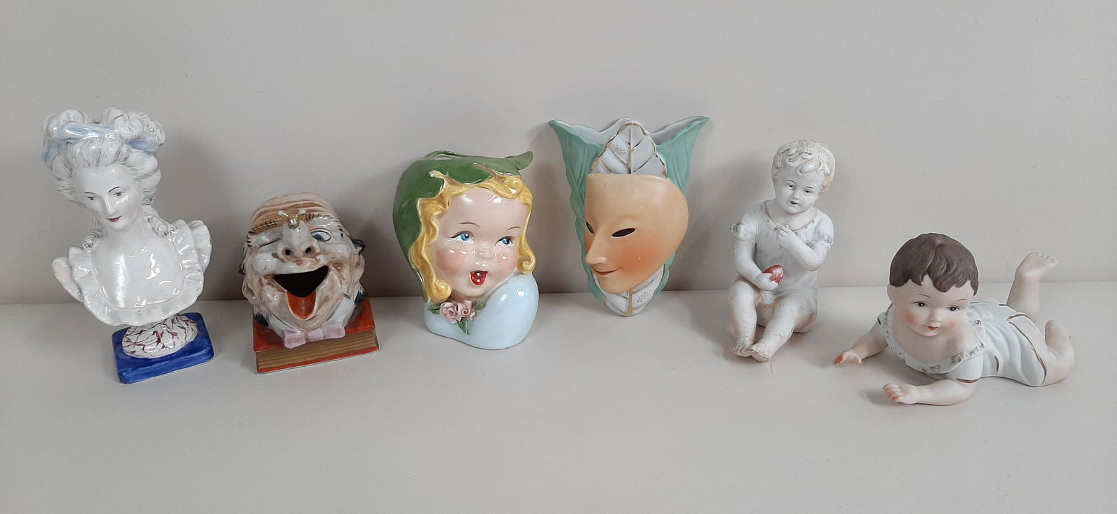 6 Pcs Porcelain Figurines, Ash Tray & Wall Pocket (1 of 9)